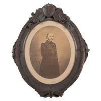 [Civil War] Group of Four Large Photographs of Civil War Officers, incl. One Patriotic Folk Art Frame.