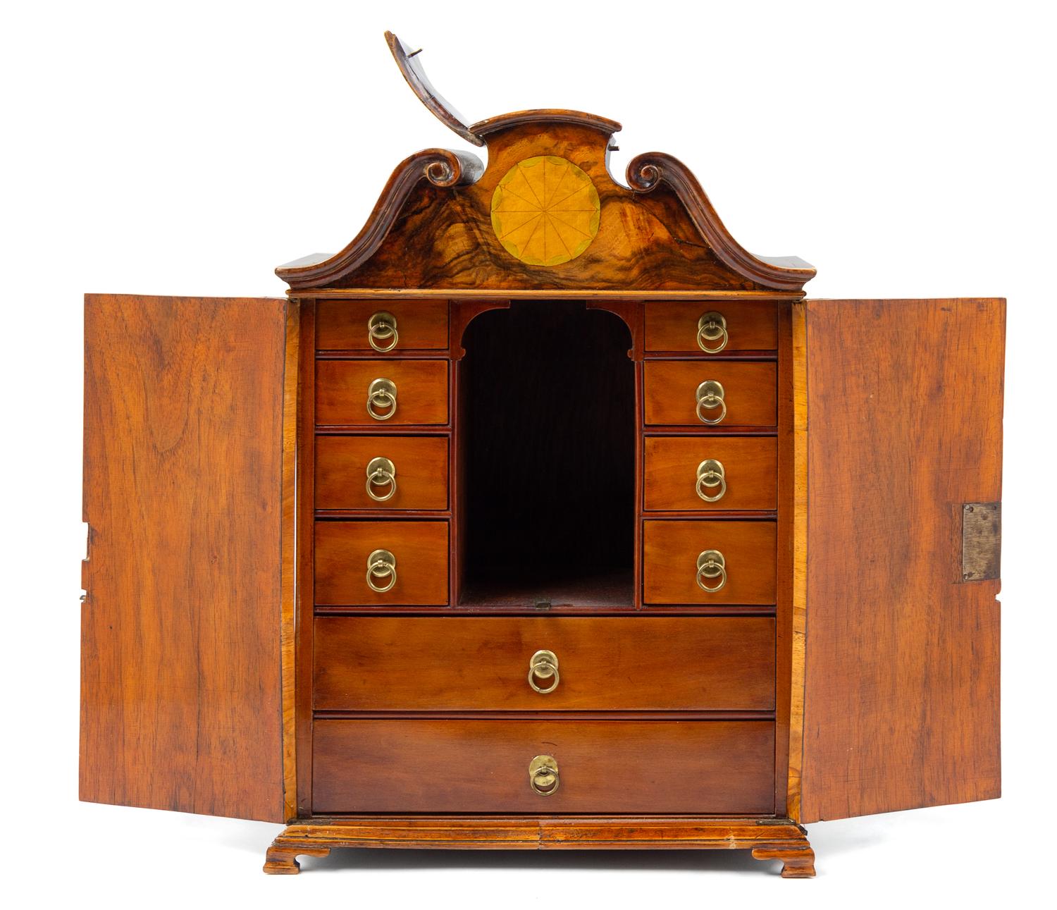 A Diminutive Continental Walnut Cabinet Height 16 1/2 inches. — 19TH CENTURY