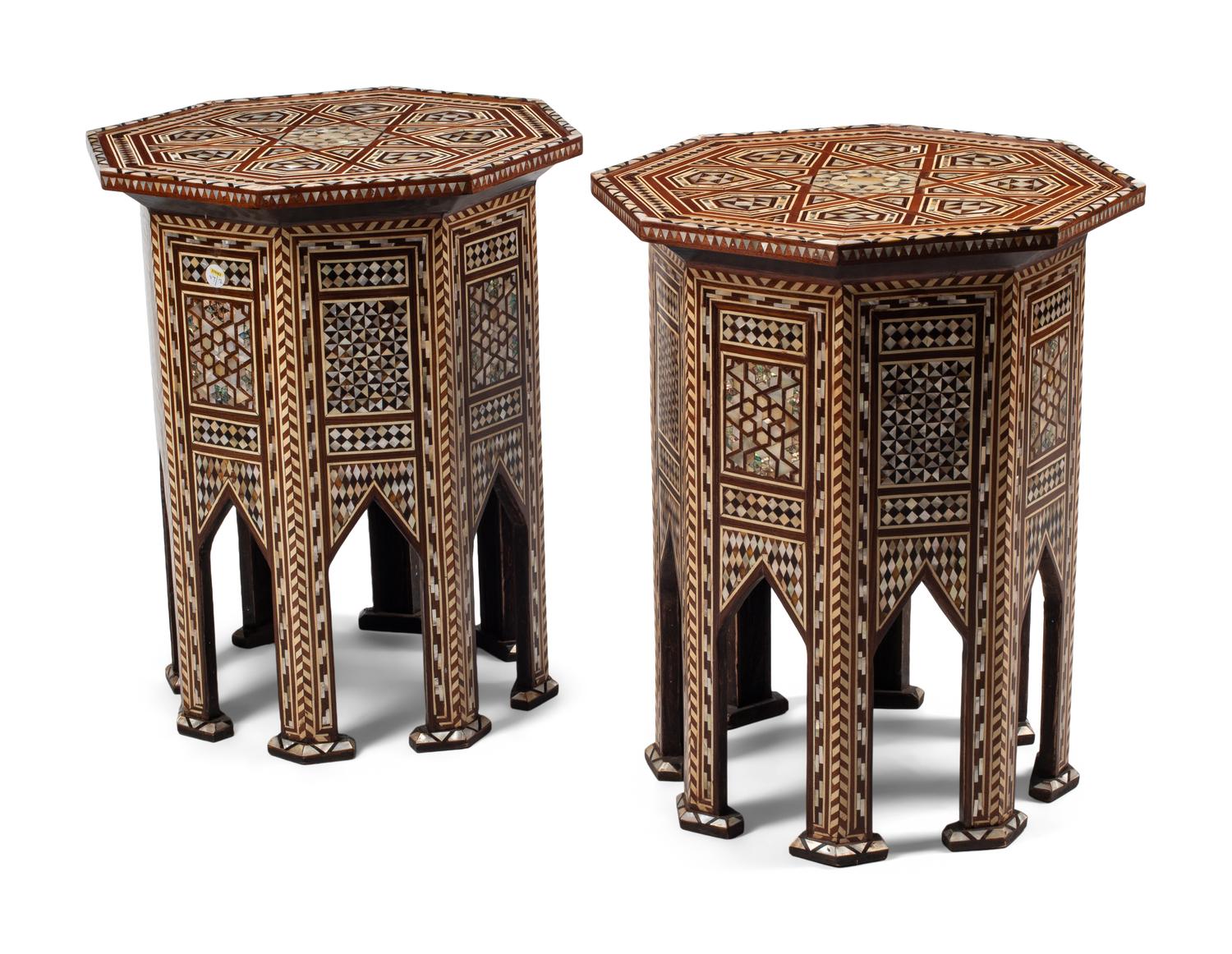 A Pair of Levantine Mother-of-Pearl Inlaid Side Tables