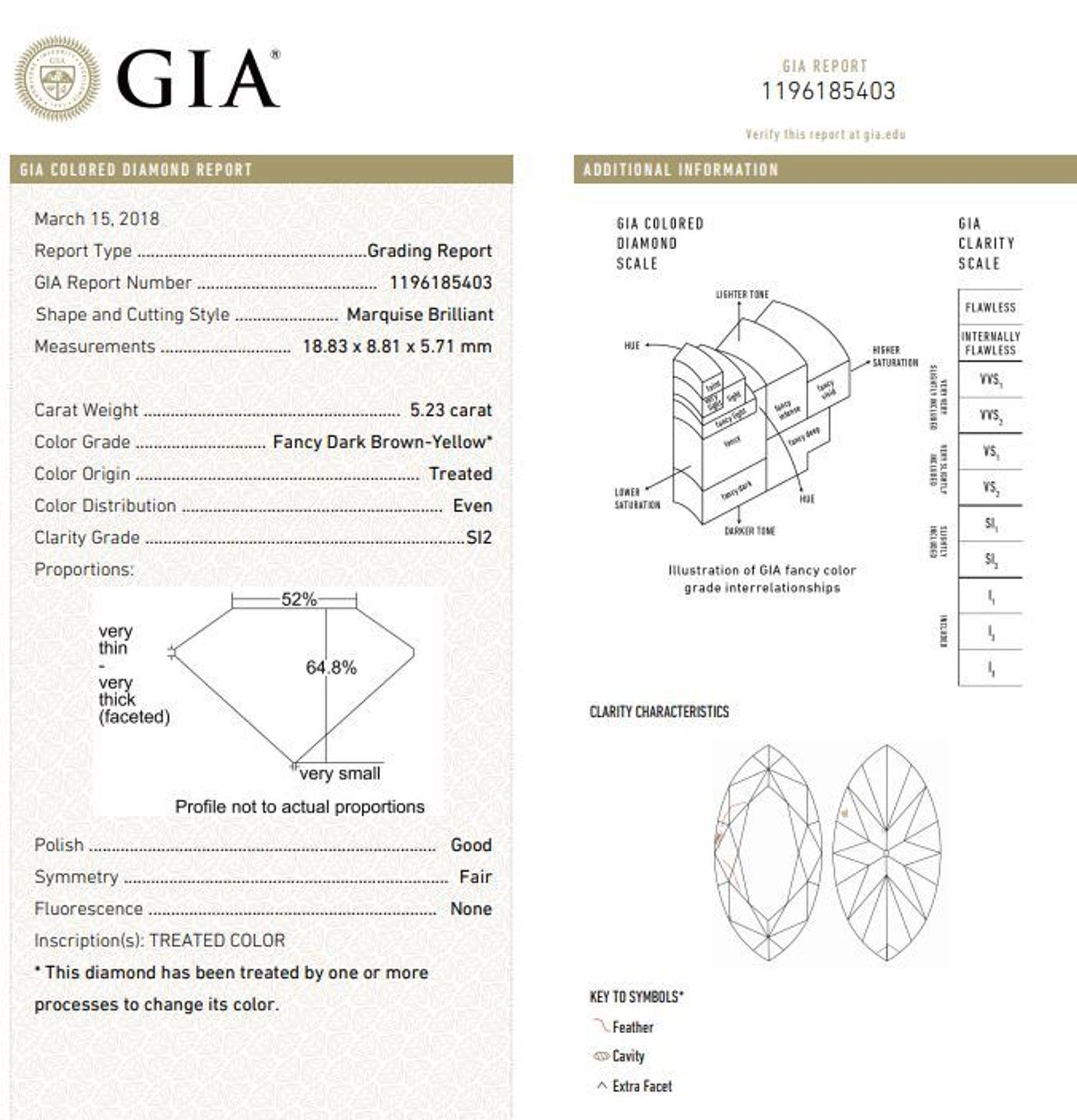 A Platinum, Yellow Gold, Treated Fancy Dark Brown-Yellow Diamond and Diamond Ring, 9.10 dwts.