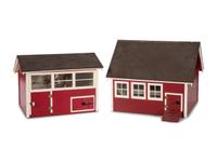 A Painted Wood Toy Barn and Chicken House