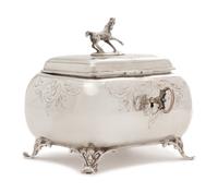 An Austrian Silver Tea Caddy, Maker's Mark H.S., Vienna, Late 19th/Early 20th Century, of lobed rectangular form, the lid with an appli