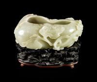 A Celadon Jade Gourd-Form Brush Washer