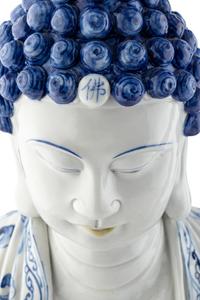 Two Blue and White Glazed Seated Figures