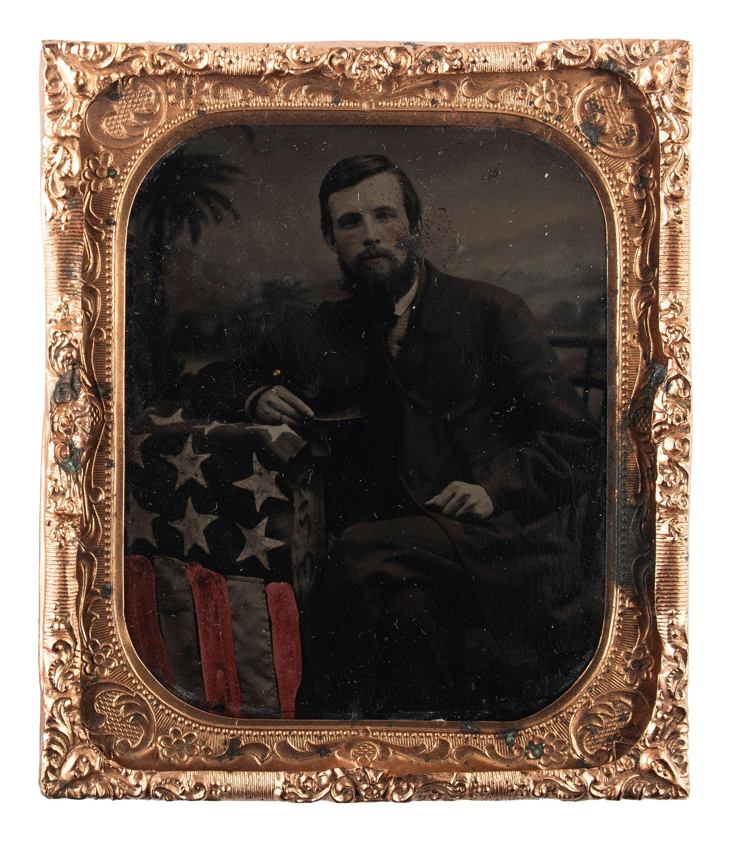 [CIVIL WAR] -- [AFRICAN AMERICANA]. Sixth plate tintype of Galen H. Osborne, Special Service, New York Herald , with partial letter referencing African American Robert Smalls' commandeering of the CSS Planter . May 1862.