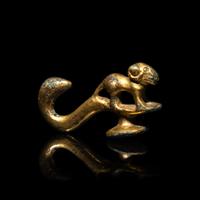 A Chinese Gilt-Bronze 'Ram' Belt Hook, Han Dynasty 漢 銅鎏金羊首帶鈎