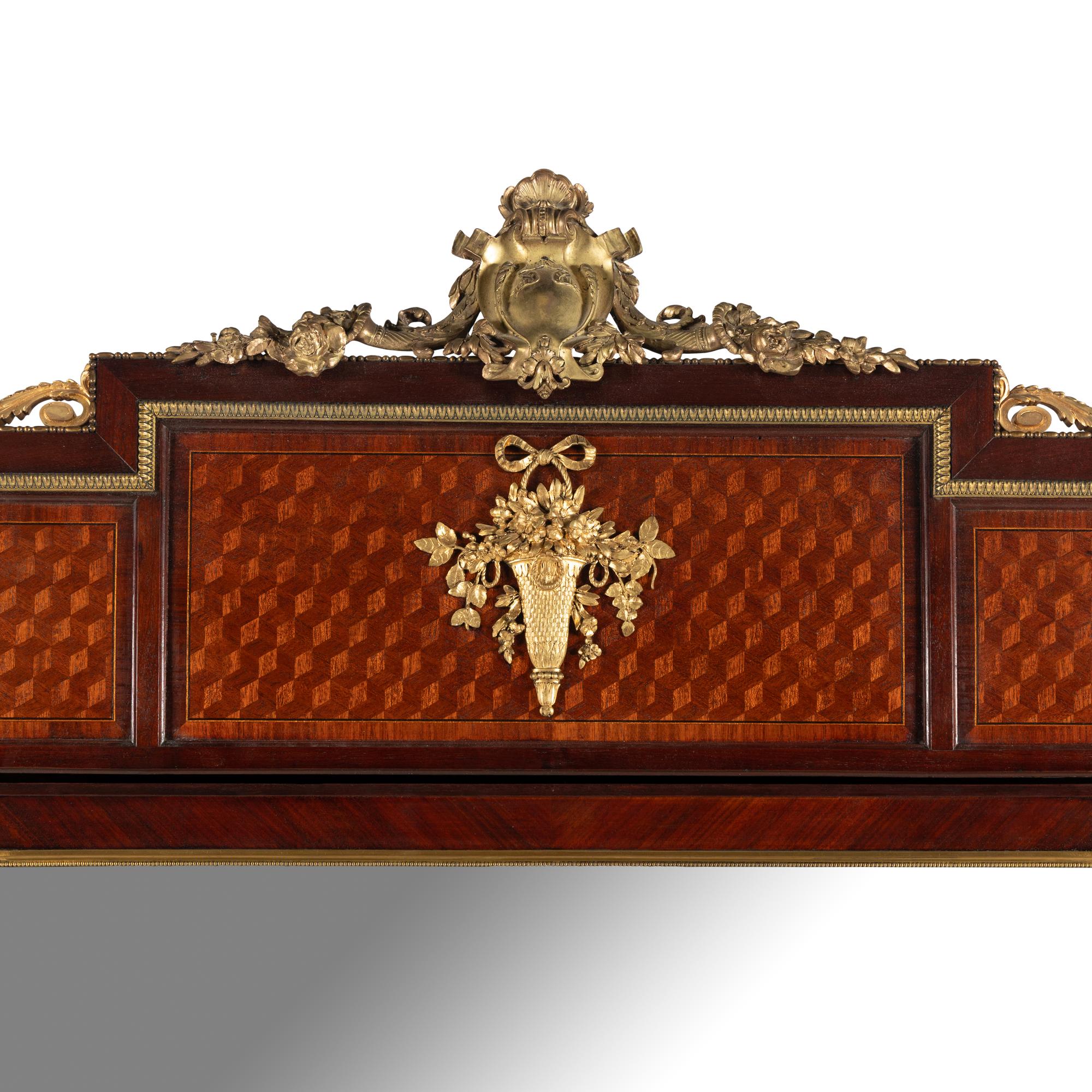 A Louis XVI Style Mahogany, Parquetry and Gilt Bronze Mounted Dressing Cabinet