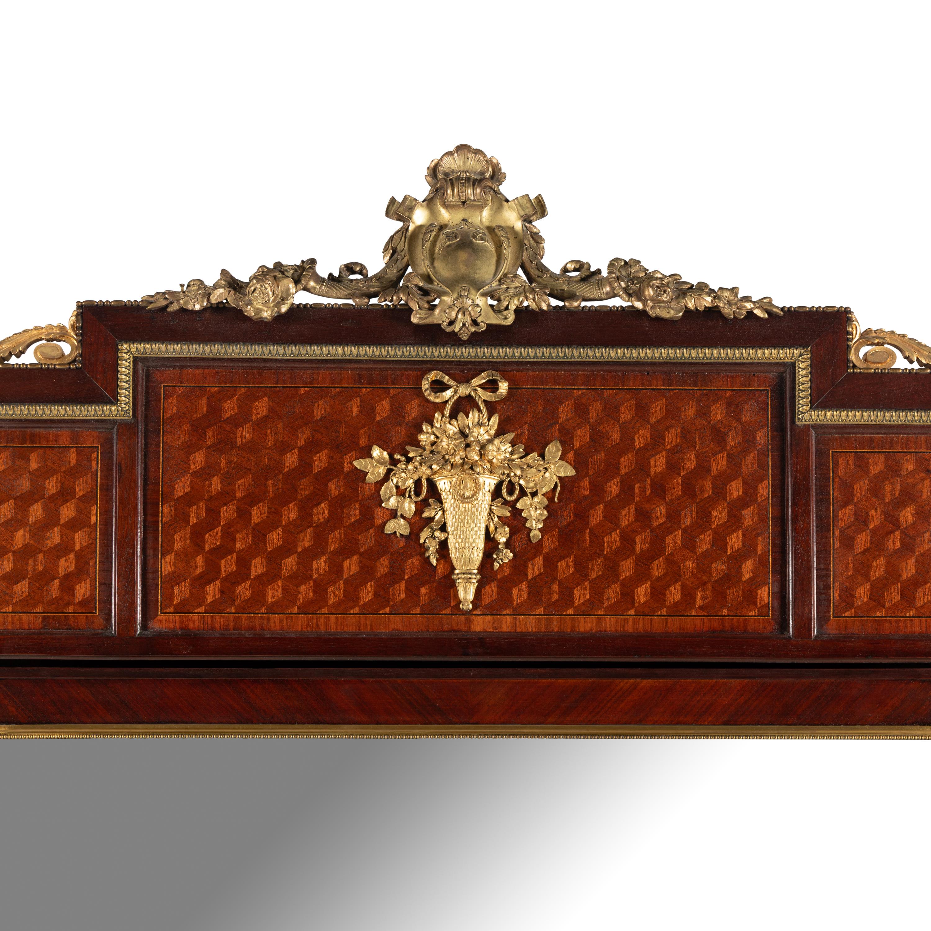 A Louis XVI Style Mahogany, Parquetry and Gilt Bronze Mounted Dressing Cabinet