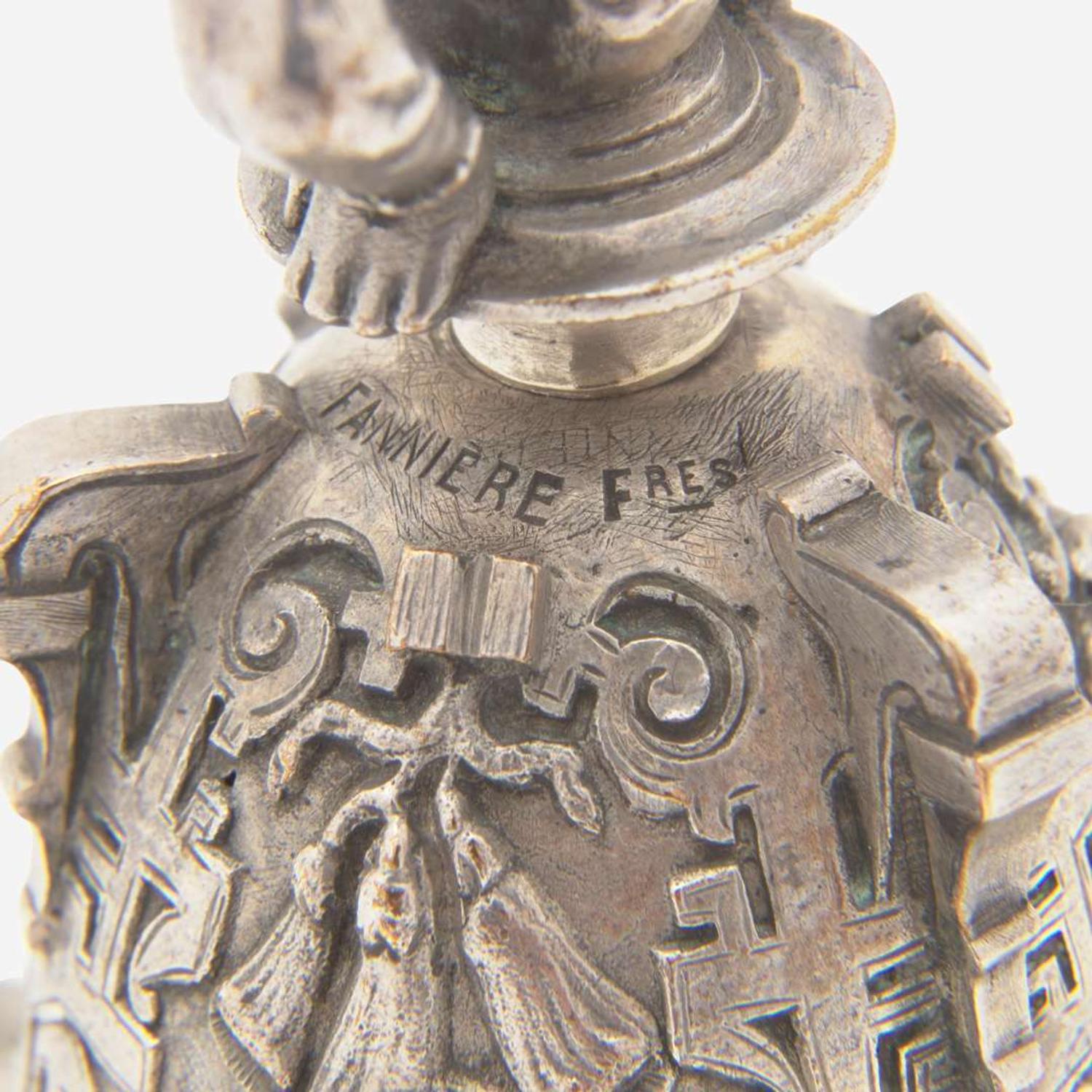 Two French silver figural bells One marked Fannière Frères, Paris, late 19th century
