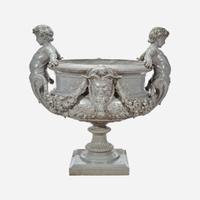 A Large Figural Gray-Painted Cast Zinc Garden Urn J. W. Fiske, New York, late 19th century