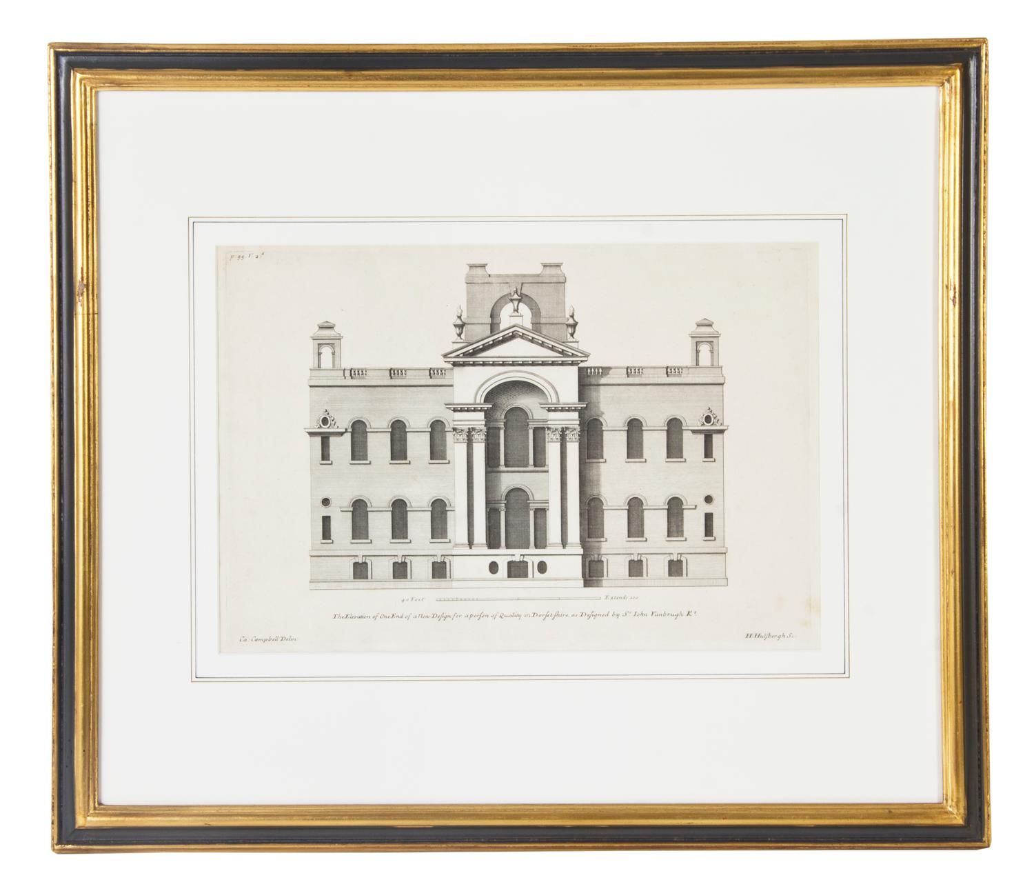 A Set of Six English Architectural Engravings, Height of plate 9 3/4 x width 14 3/4 inches.