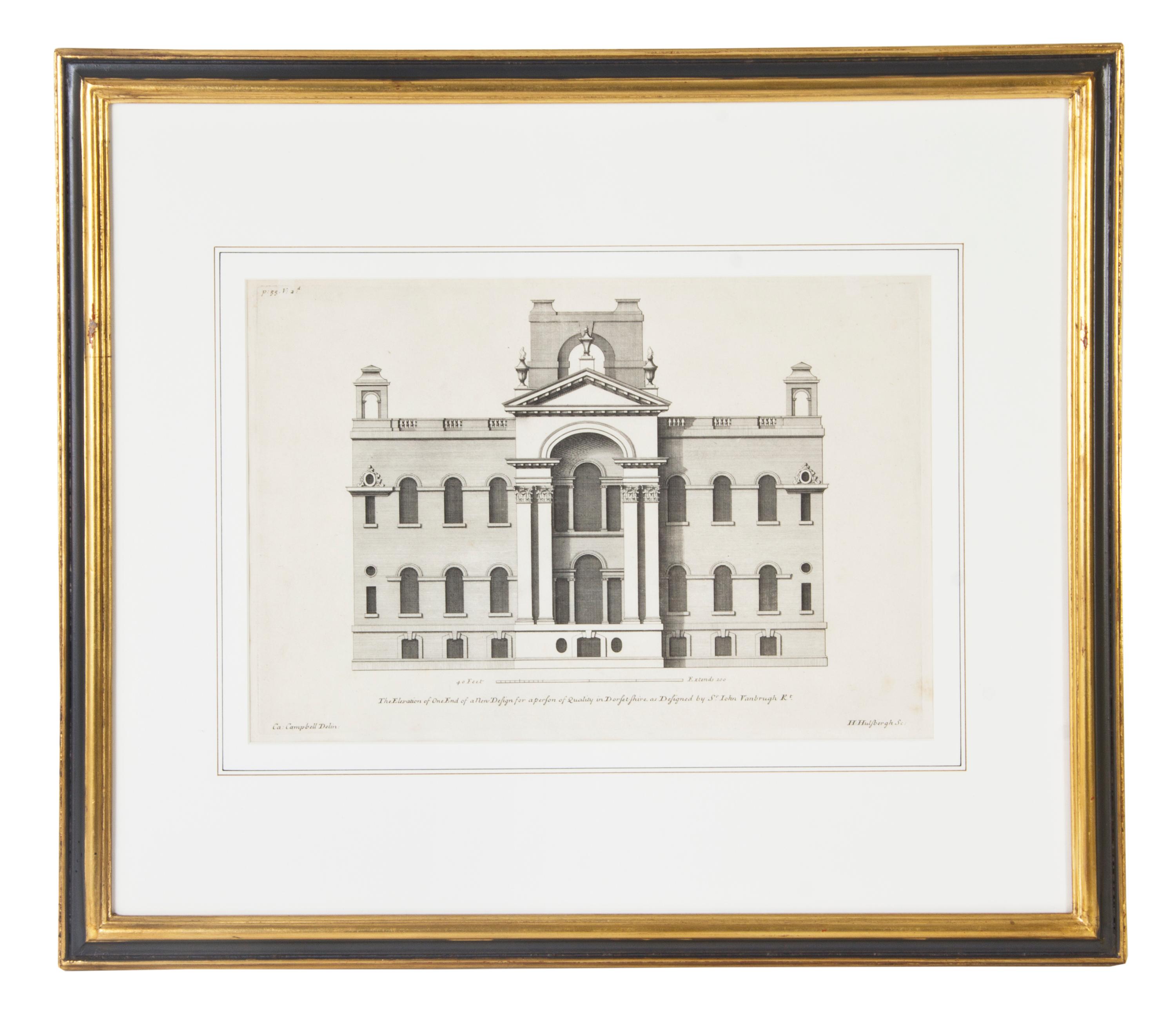 A Set of Six English Architectural Engravings, Height of plate 9 3/4 x width 14 3/4 inches.