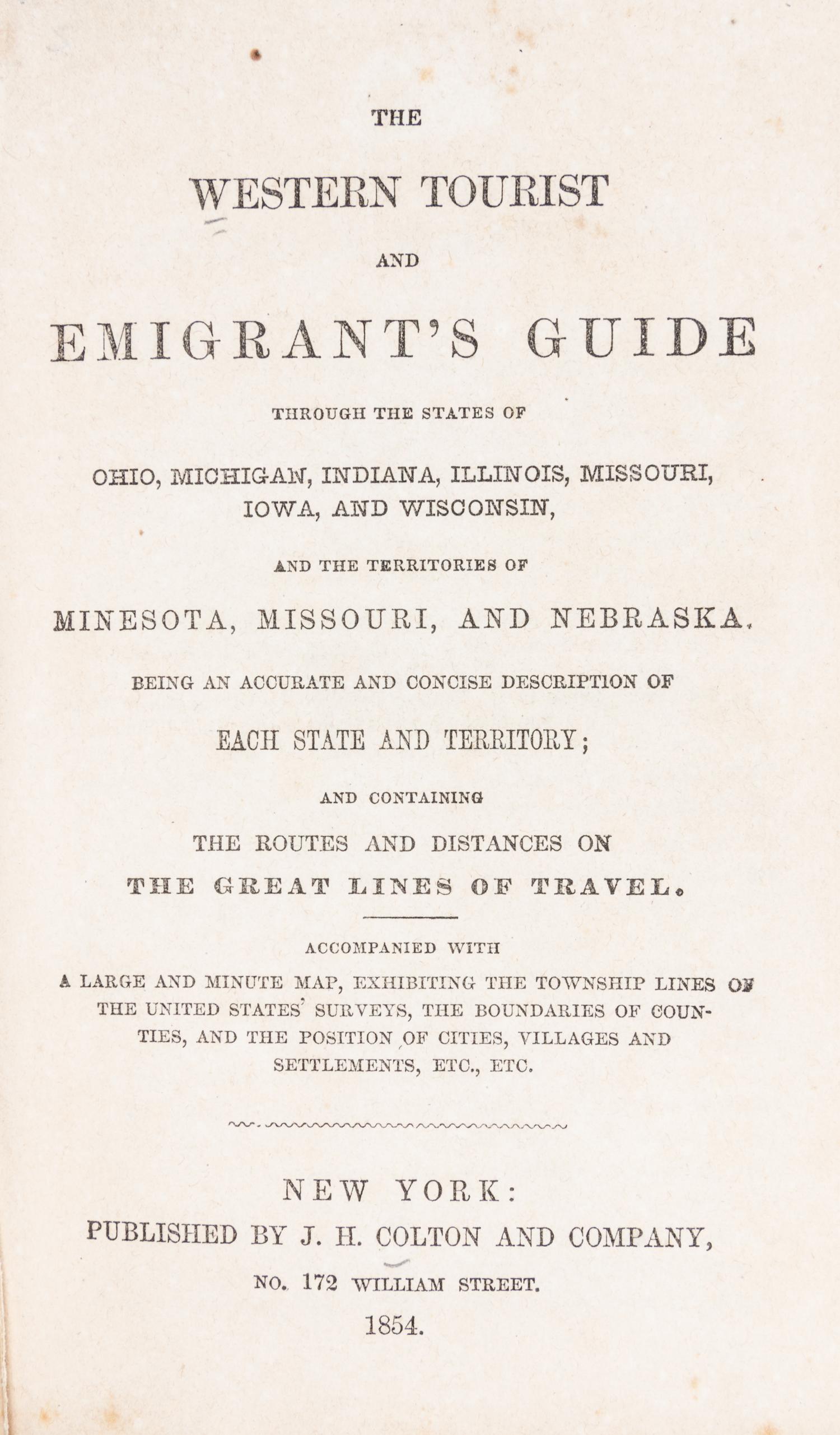 (MAP, MIDWEST)) COLTON, J.H. The Western Tourist and Emigrant's Guide... NEw York, 1854 [map dated 1855]