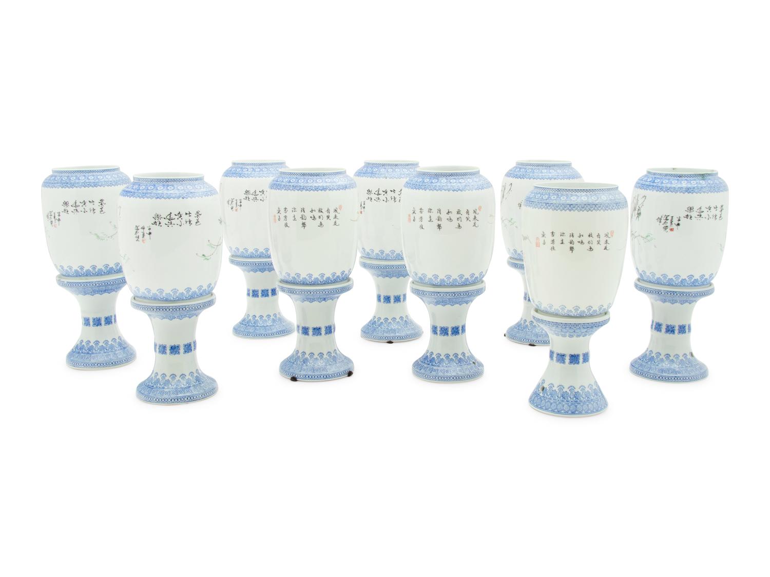 Nine Chinese Export Porcelain Vases on Stands