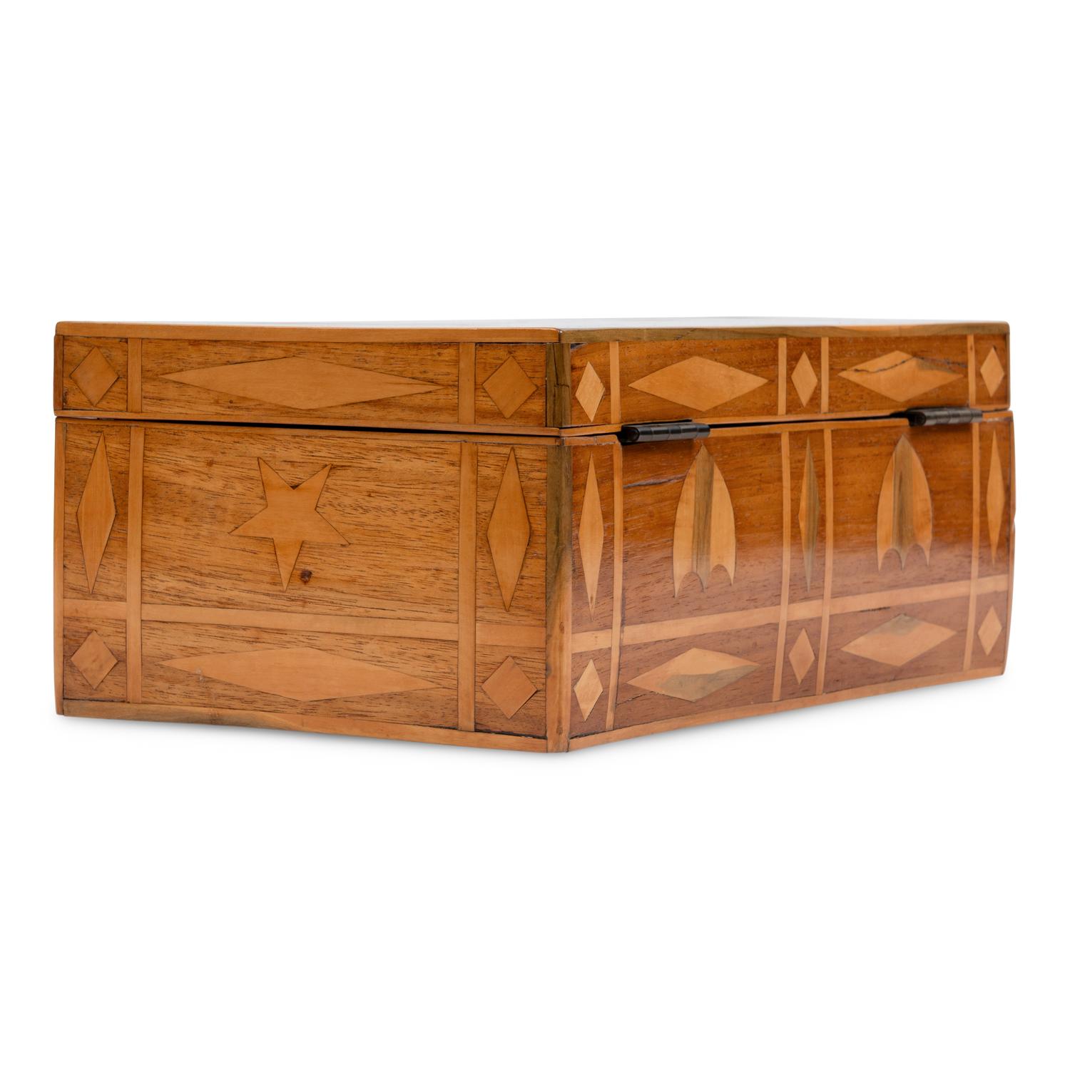[LINCOLN CONSPIRATORS]. A marquetry box constructed by Lincoln conspirator Dr. Samuel Mudd while imprisoned at Fort Jefferson, ca 1867.