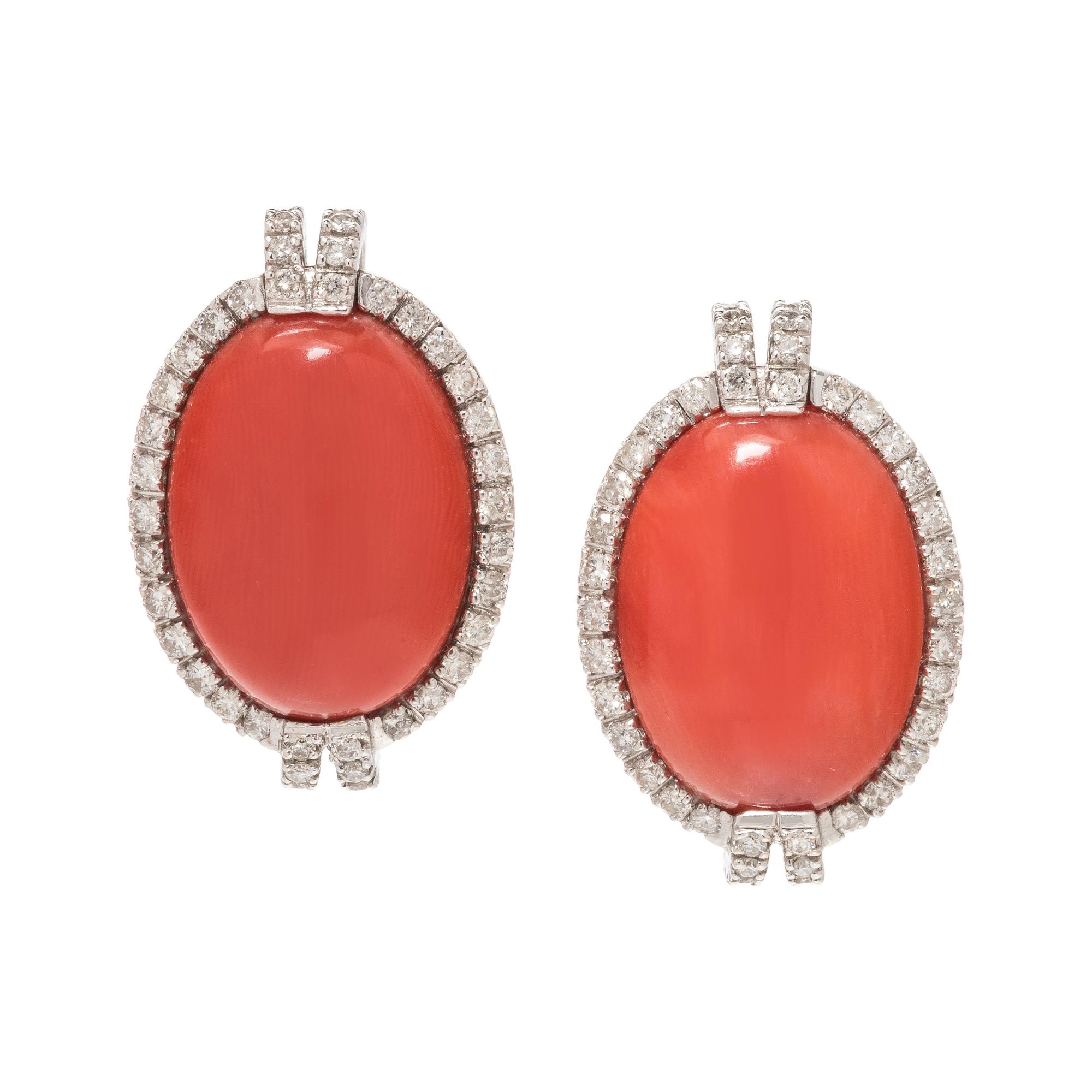 CORAL AND DIAMOND EARCLIPS
