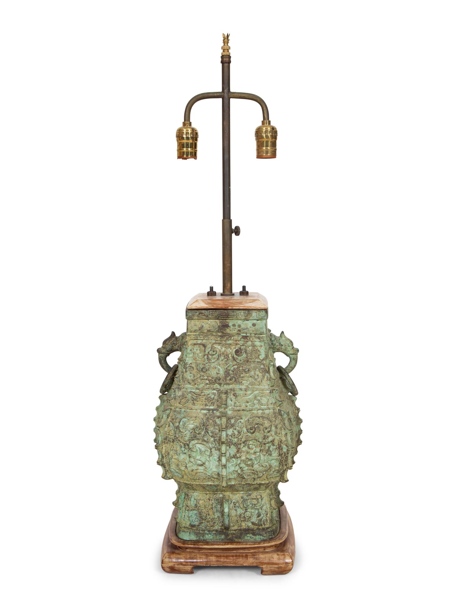 A Chinese Archaistic Bronze Vase Mounted as a Lamp