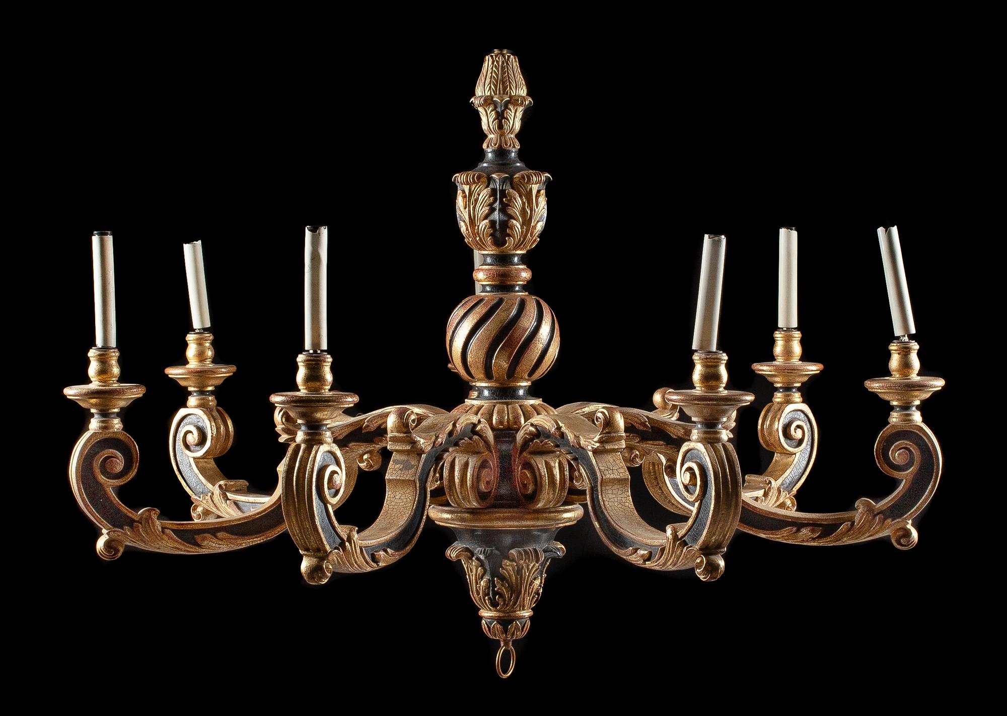 A Regence Style Painted and Parcel Gilt Seven-Light Chandelier Height 41 x diameter 53 inches.
