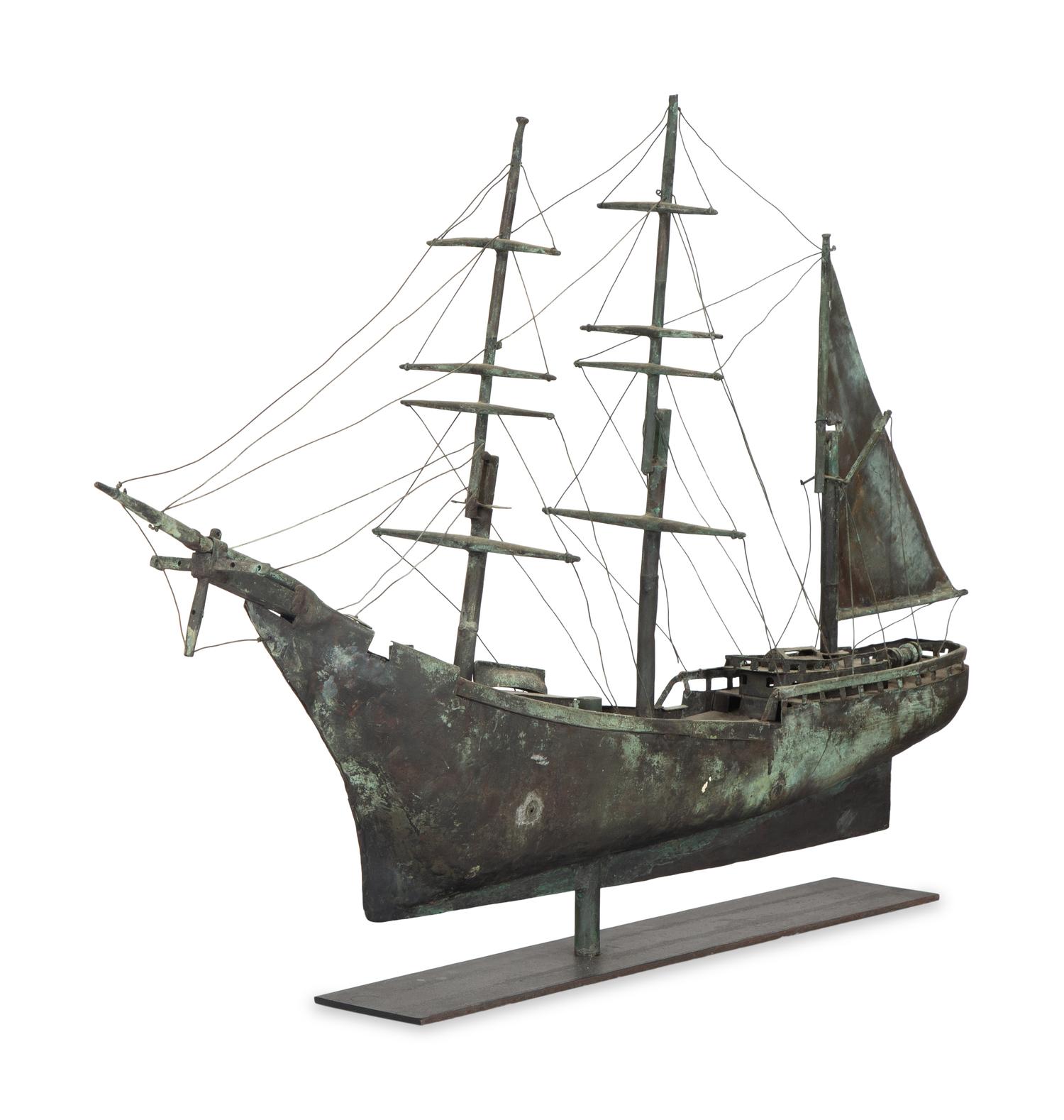 A Molded Copper and Zinc Ship-Form Weathervane