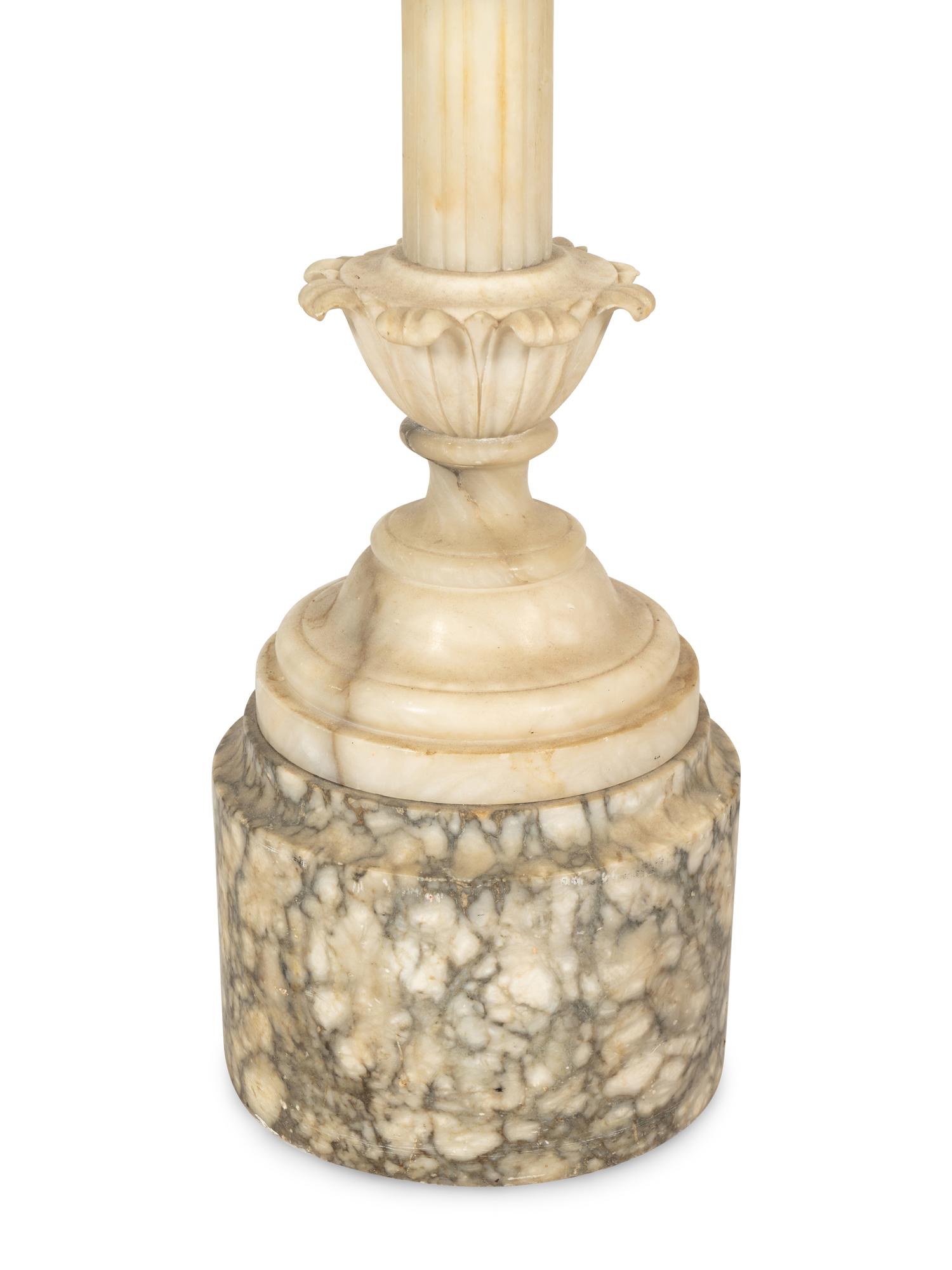 An Italian Carved Alabaster Floor Lamp with Domed Shade