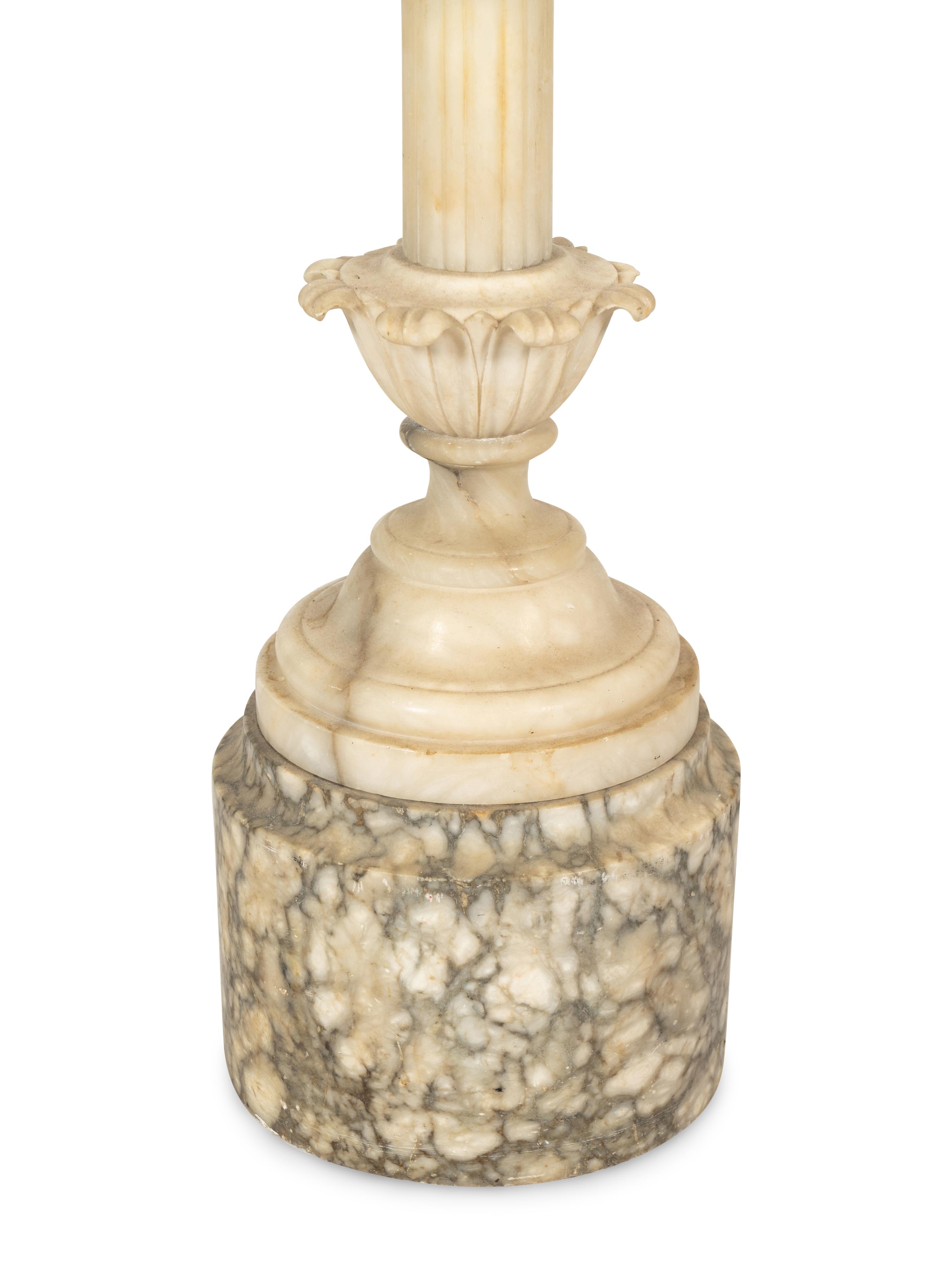 An Italian Carved Alabaster Floor Lamp with Domed Shade