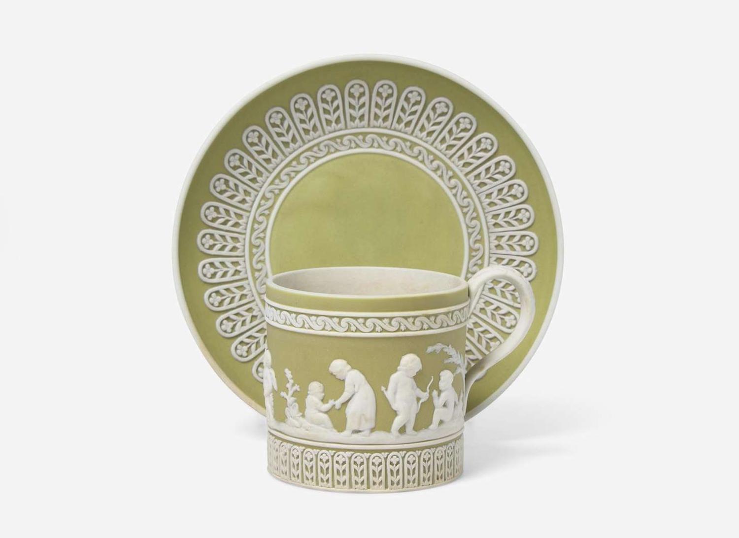 A Wedgwood Green Dip Jasperware Can Cup and Saucer, UK, circa 1800