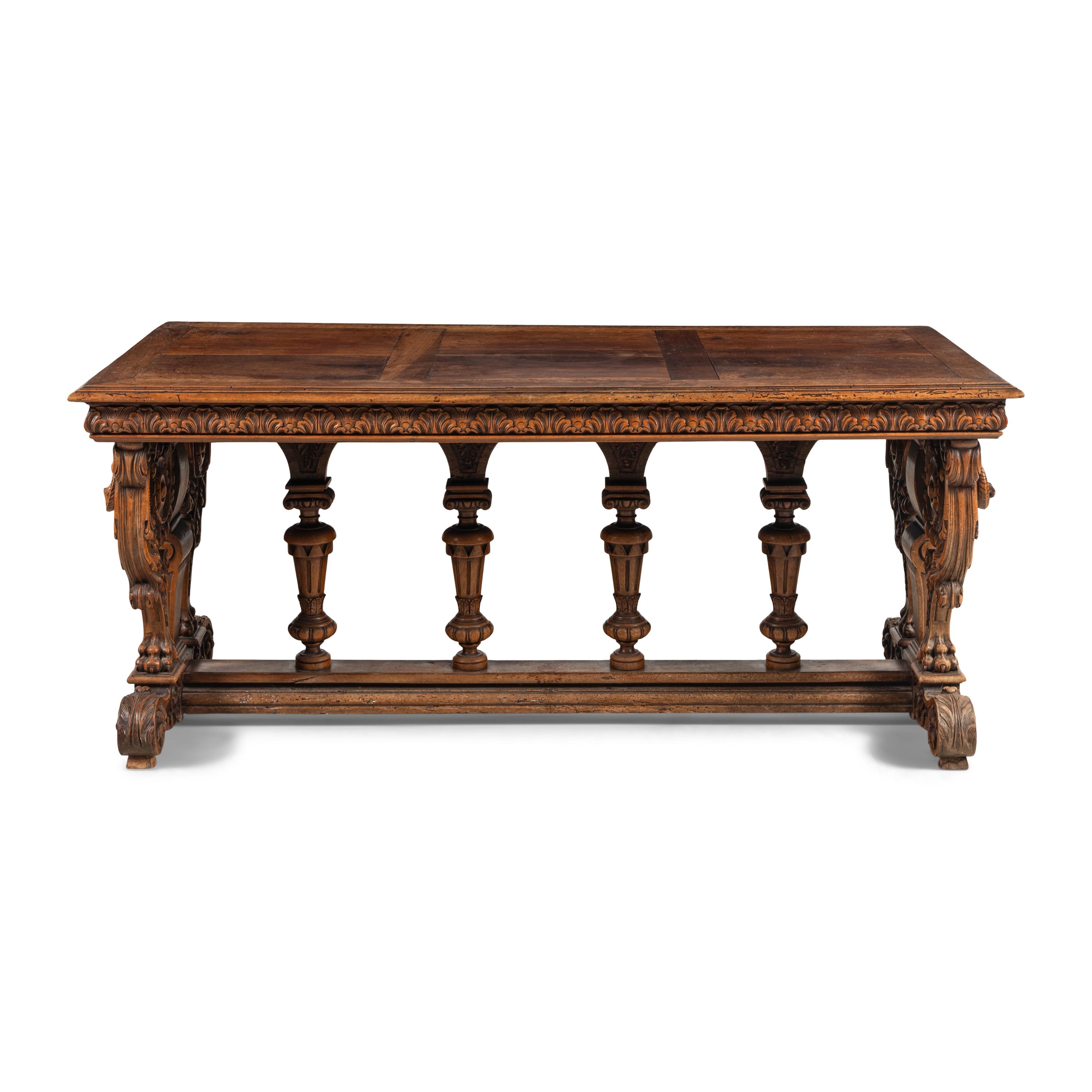A French Renaissance Revival Walnut Library Table