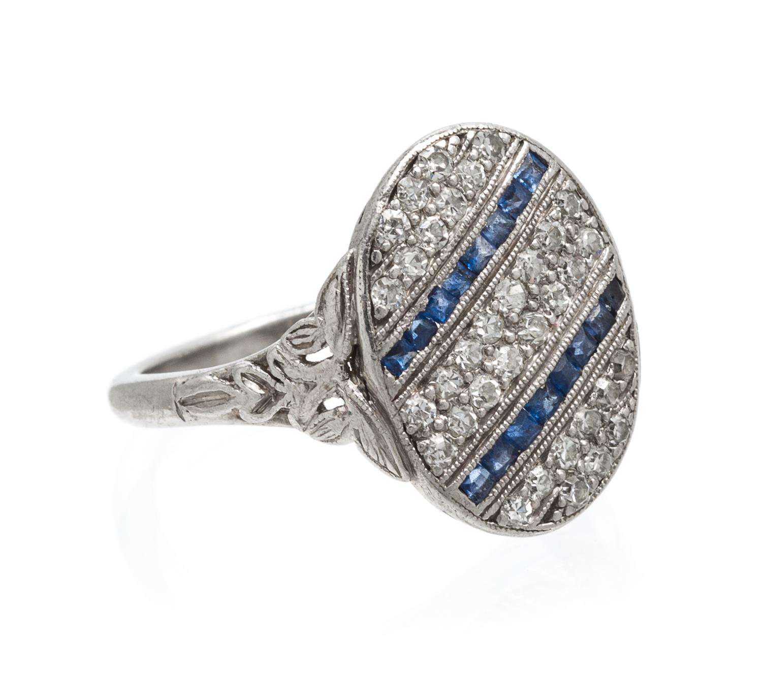 A Vintage Platinum, Diamond and Sapphire Ring, 3.10 dwts.