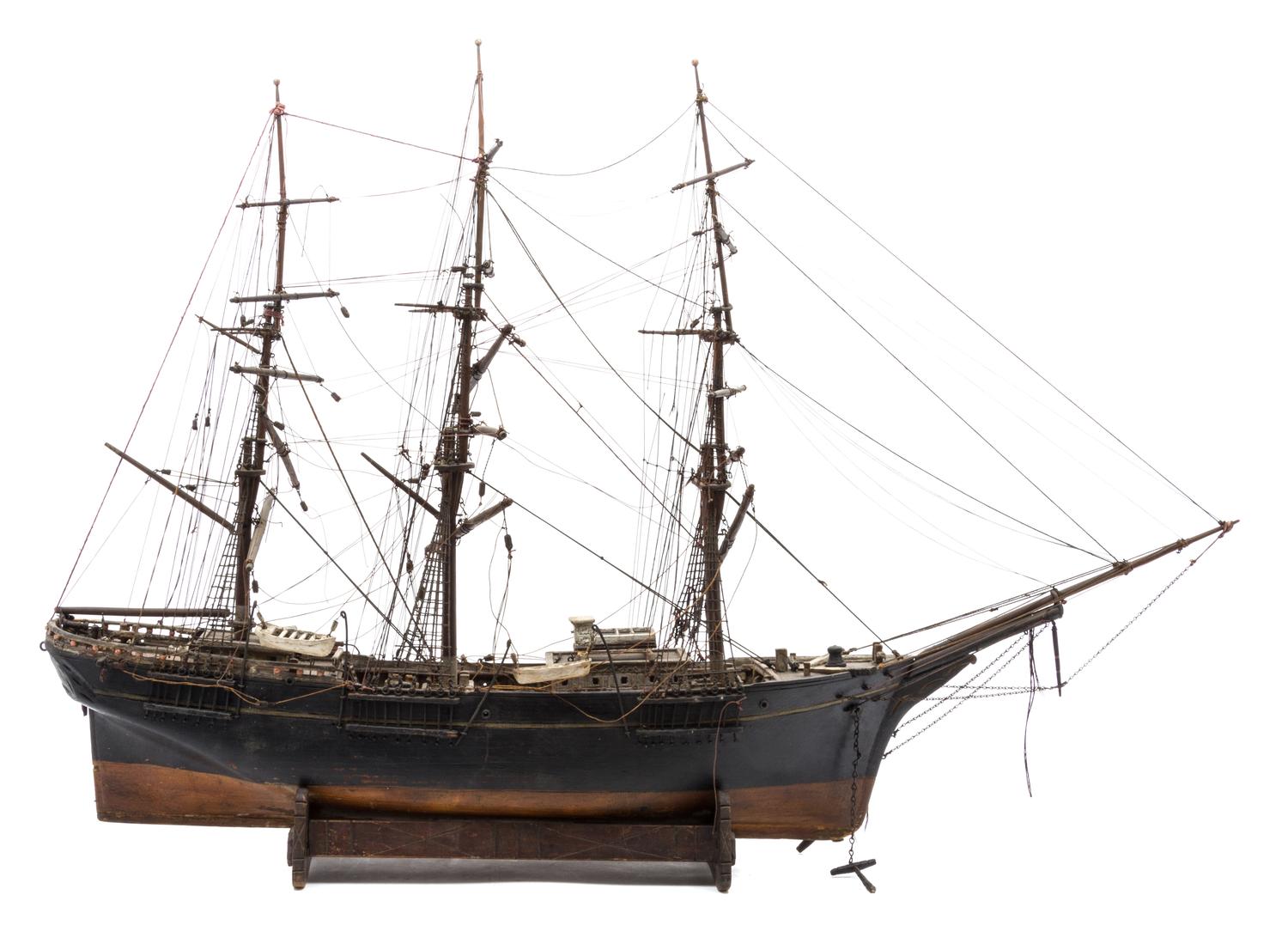 An American Polychrome Wood Ship Model Height 22 x length 33 1/2 inches. — THE YOUNG AMERICA