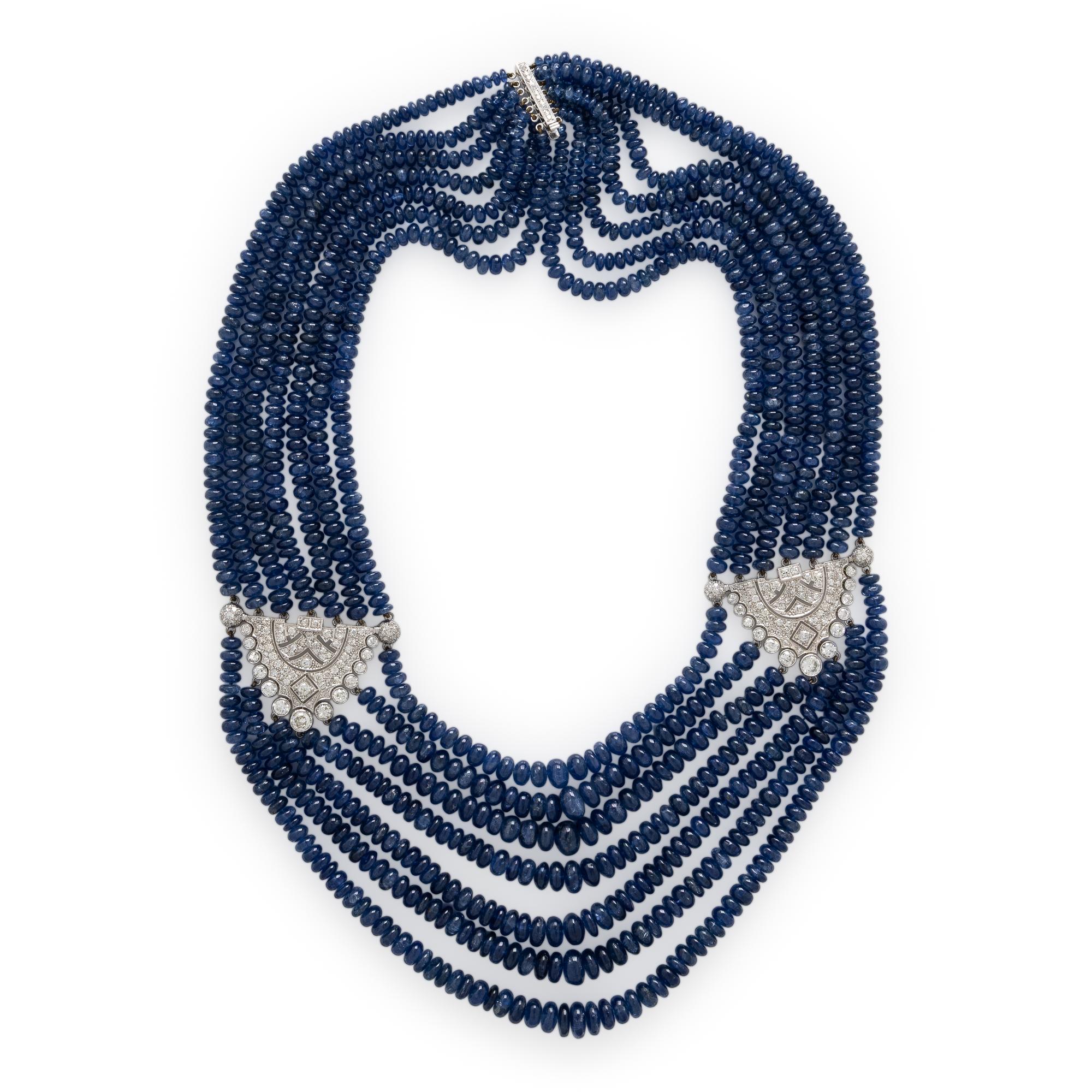 Sapphire Bead and Diamond Multistrand Necklace