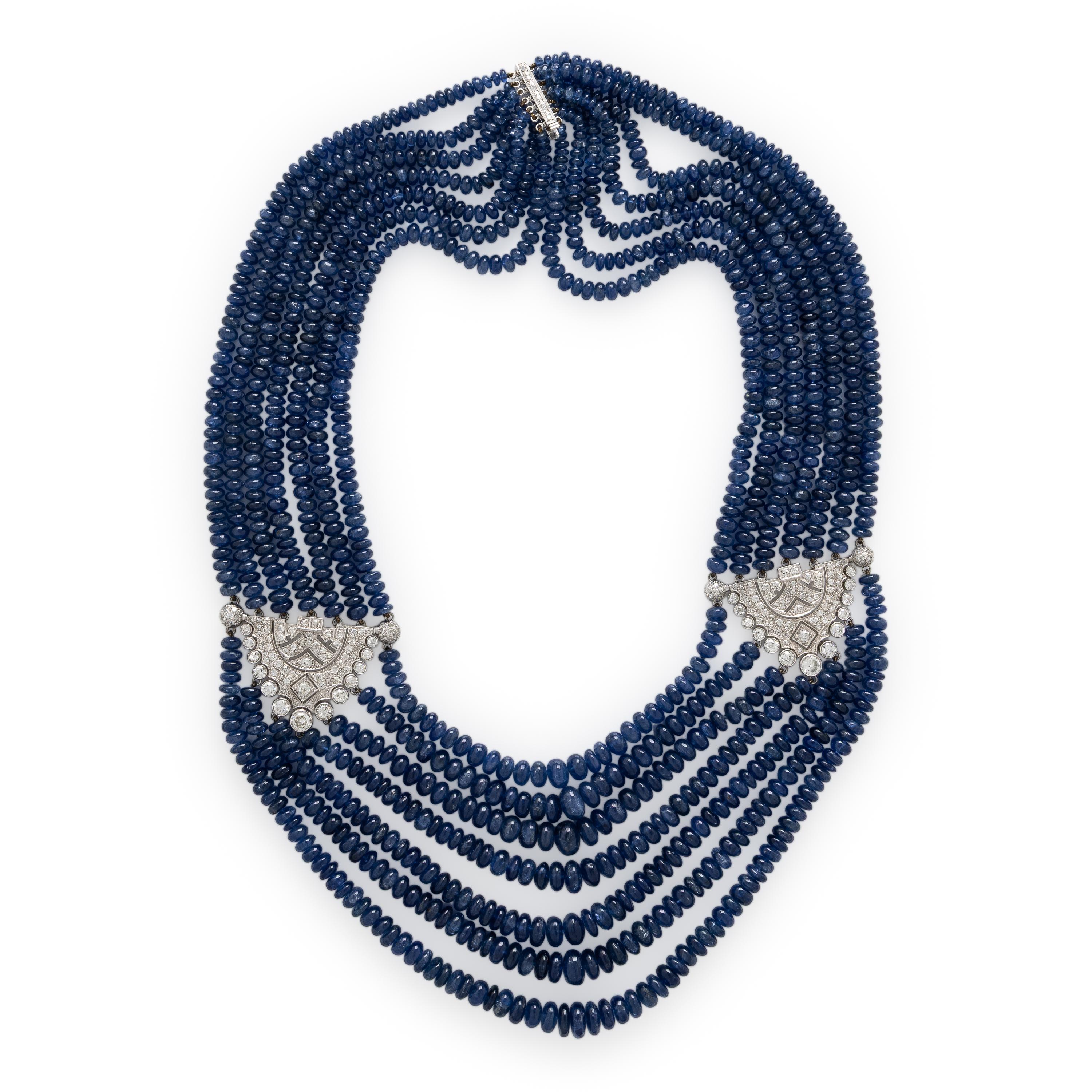 Sapphire Bead and Diamond Multistrand Necklace