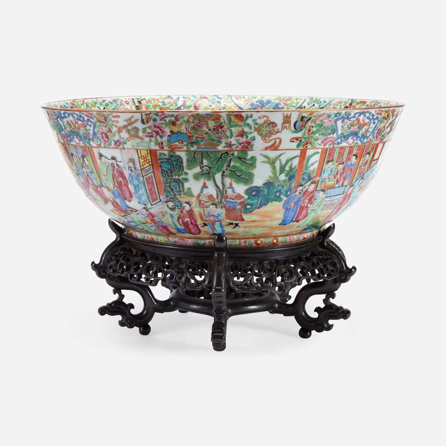 A Massive Chinese Export Porcelain Rose Medallion Punch Bowl 19th century