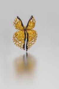 An 18 Karat Yellow Gold, Colored Diamond and Diamond Butterfly Brooch, Boivin, 1970's, 55.60 dwts.