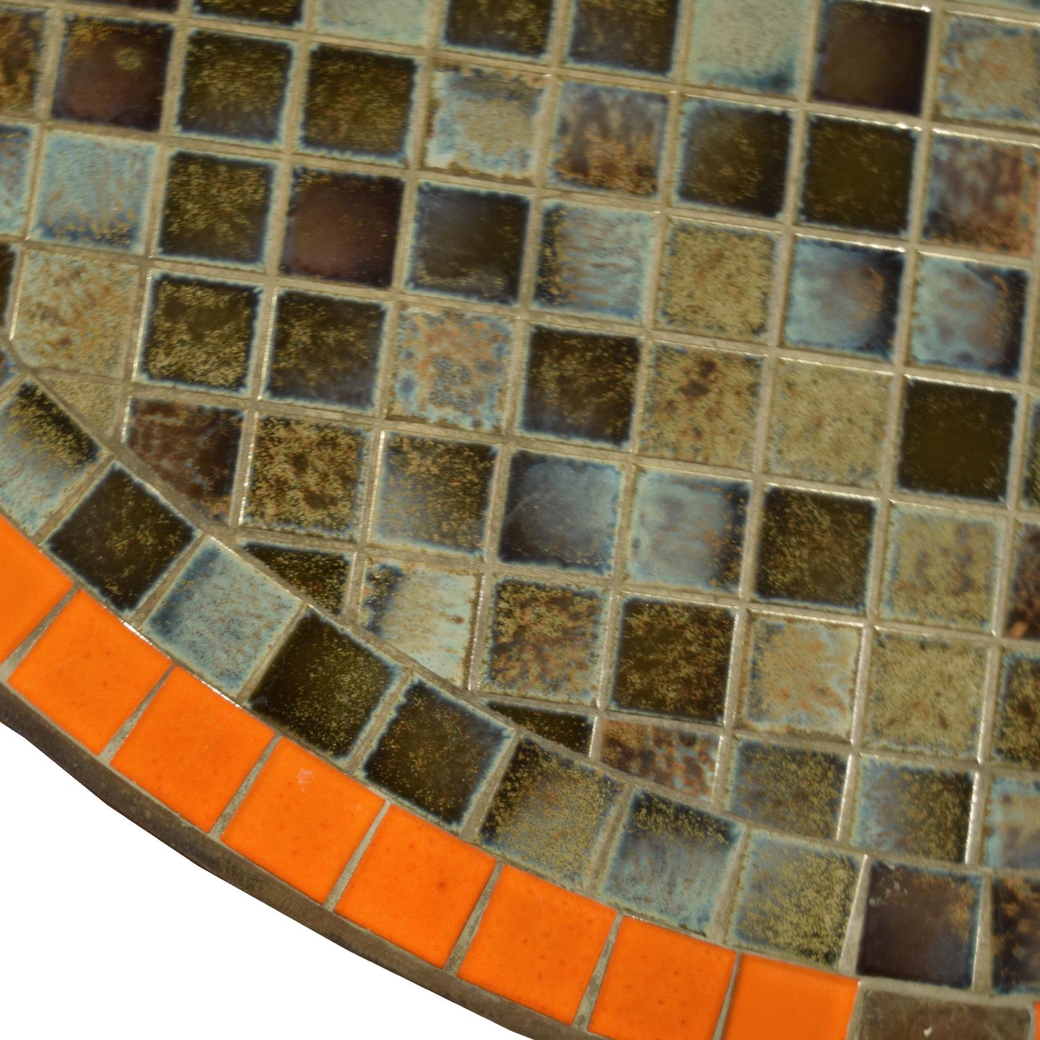 A Mid-Century Iron and Tile Coffee Table 61" W x 61" D x 17.5" H 17.5" H — France, Mid-20th Century