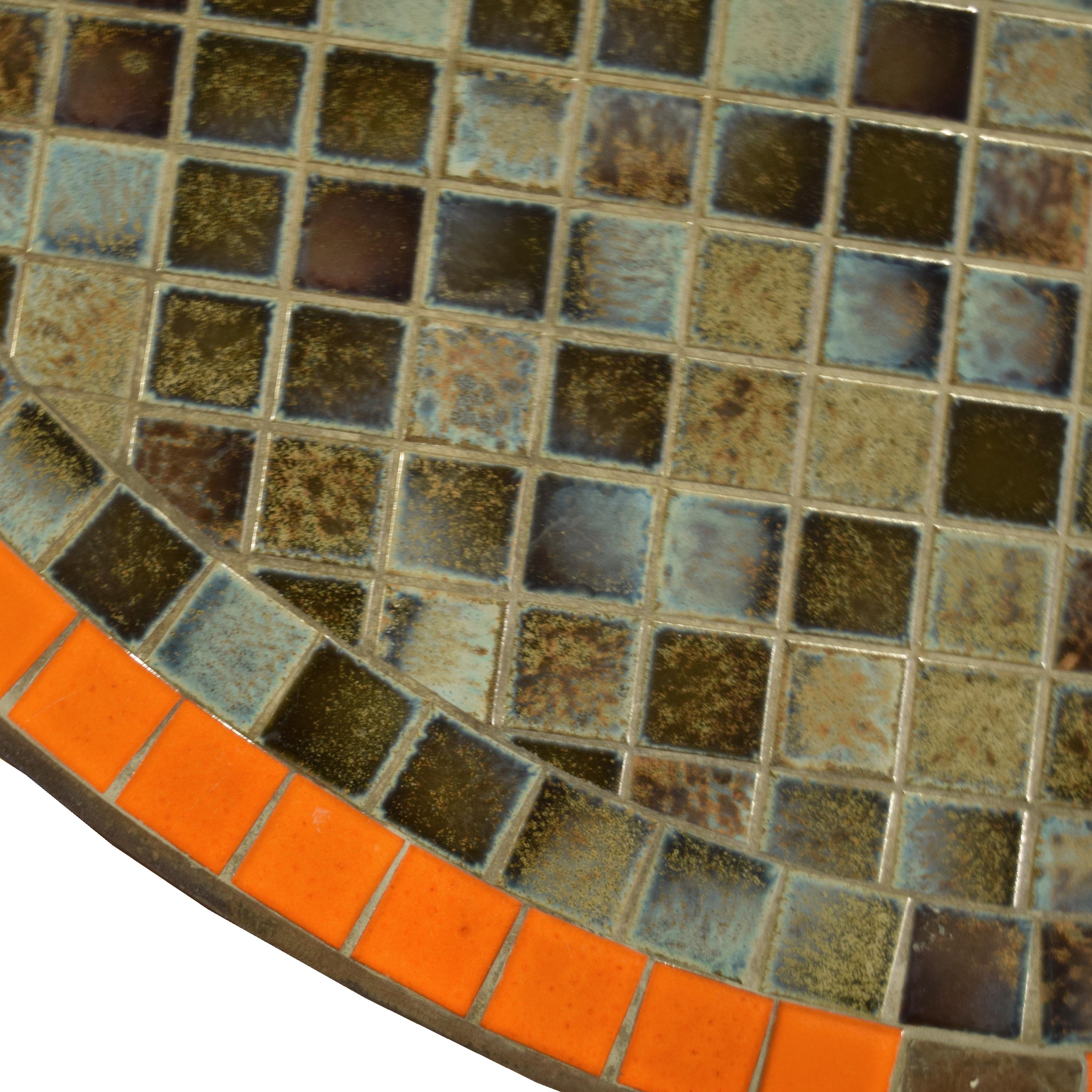 A Mid-Century Iron and Tile Coffee Table 61" W x 61" D x 17.5" H 17.5" H — France, Mid-20th Century
