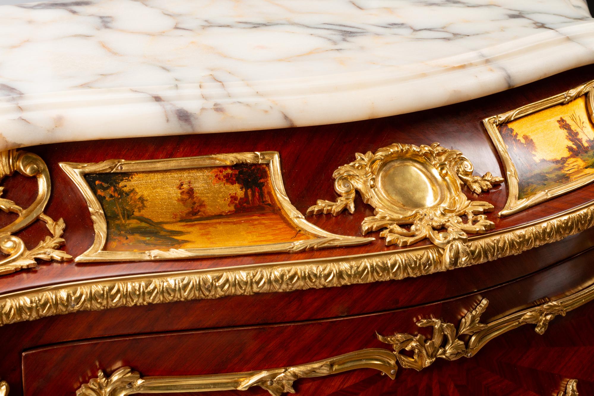 A Louis XV Style Vernis Martin Marble-Top Cabinet