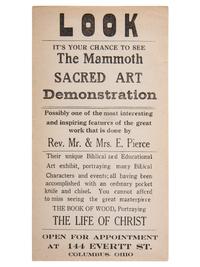 [PIERCE, Elijah (1892-1984)]. Art exhibition ticket, pamphlet, and broadside promoting African American woodcarver and folk artist Elijah Pierce. Ca 1930s.