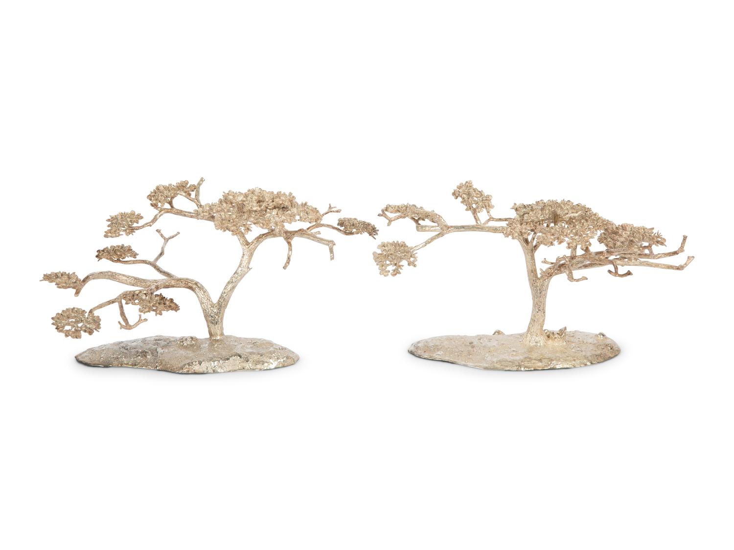 Two Patrick Mavros Silver Acacia Candelabra