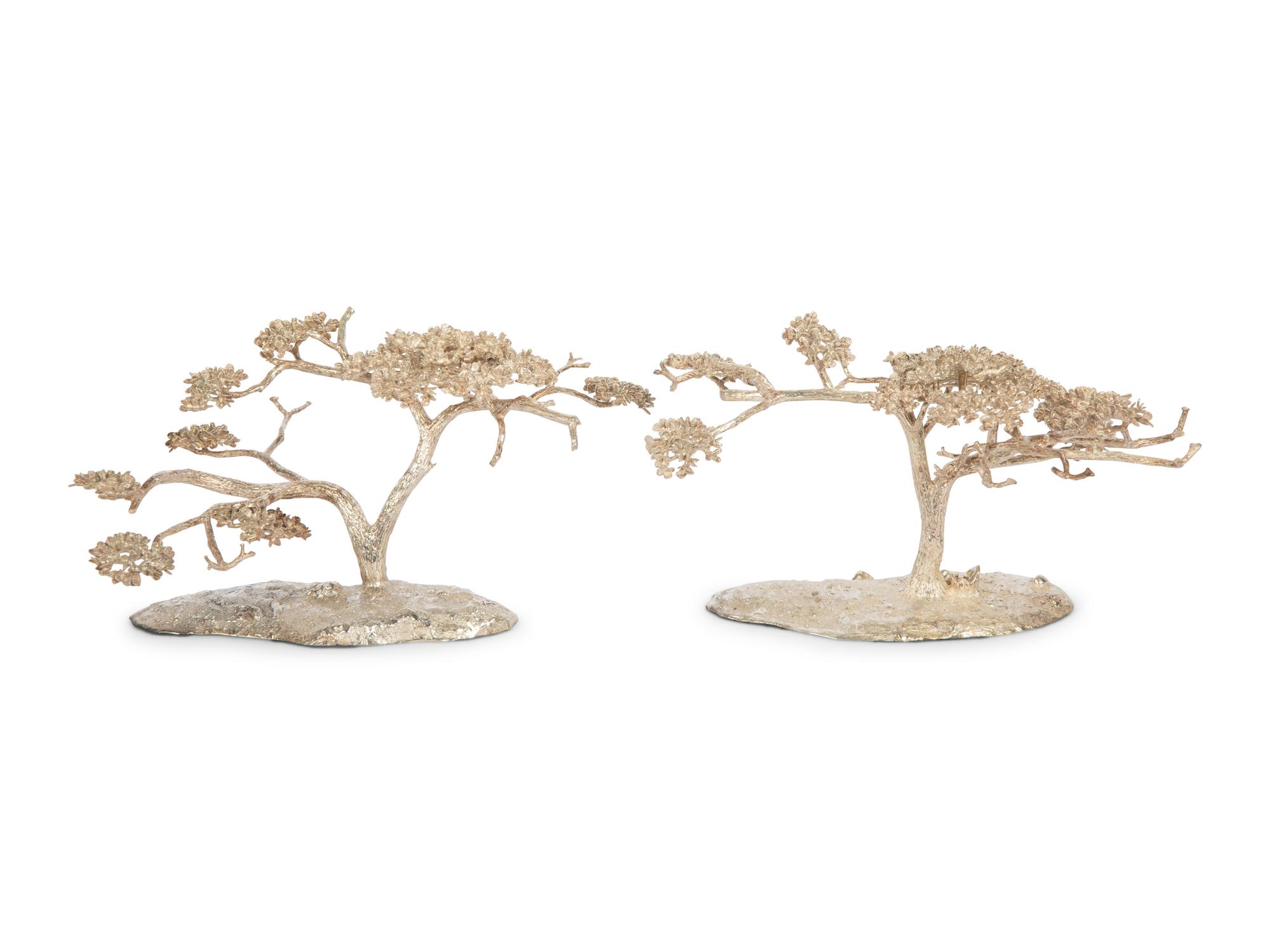 Two Patrick Mavros Silver Acacia Candelabra