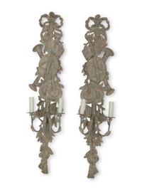 A Pair of Carved Wood Musical Trophy Sconces — 20TH CENTURY