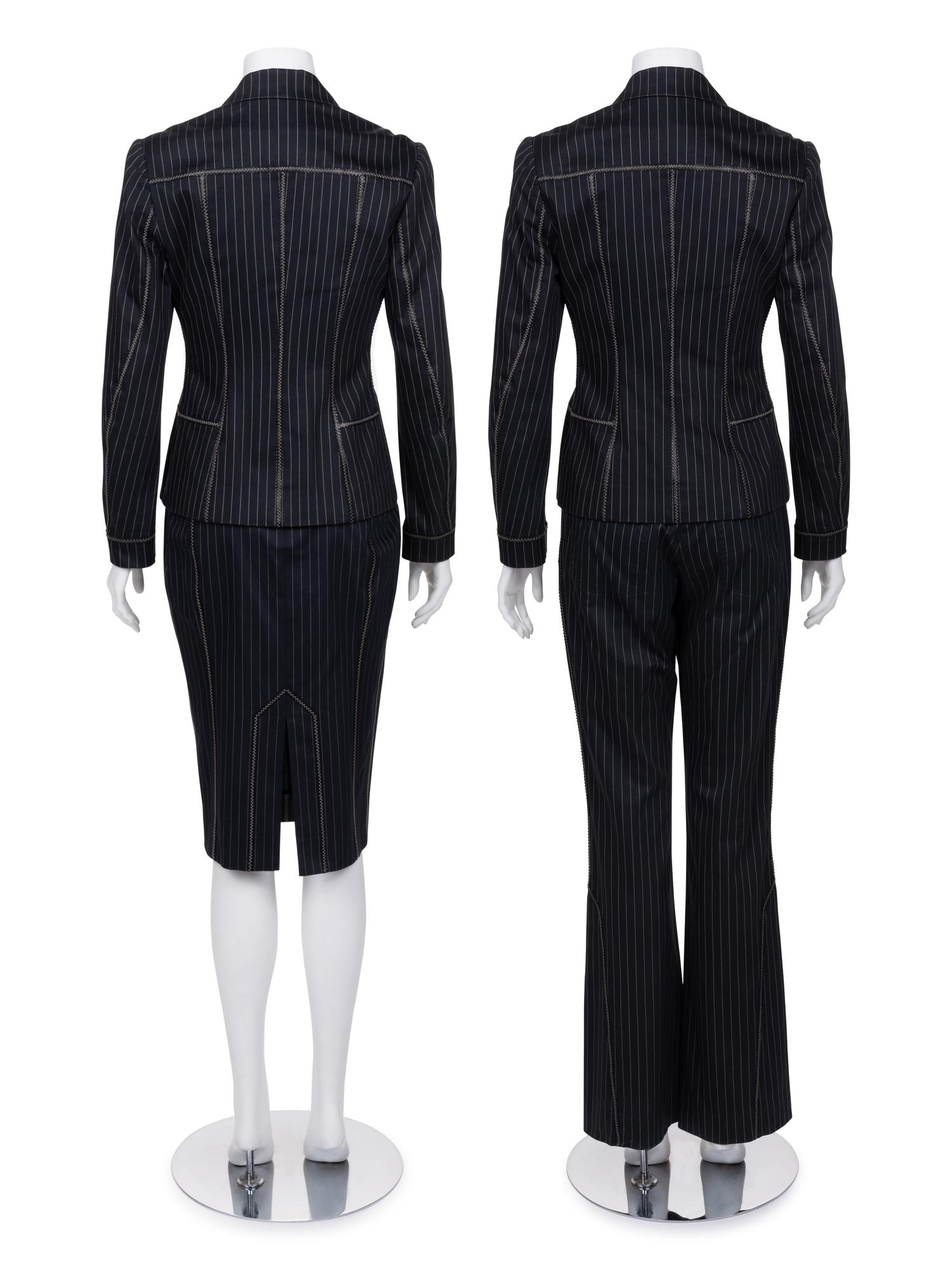 Christian Dior Pinstripe Three-Piece Set, Including Jacket, Pants, and Skirt, 1990-2000s