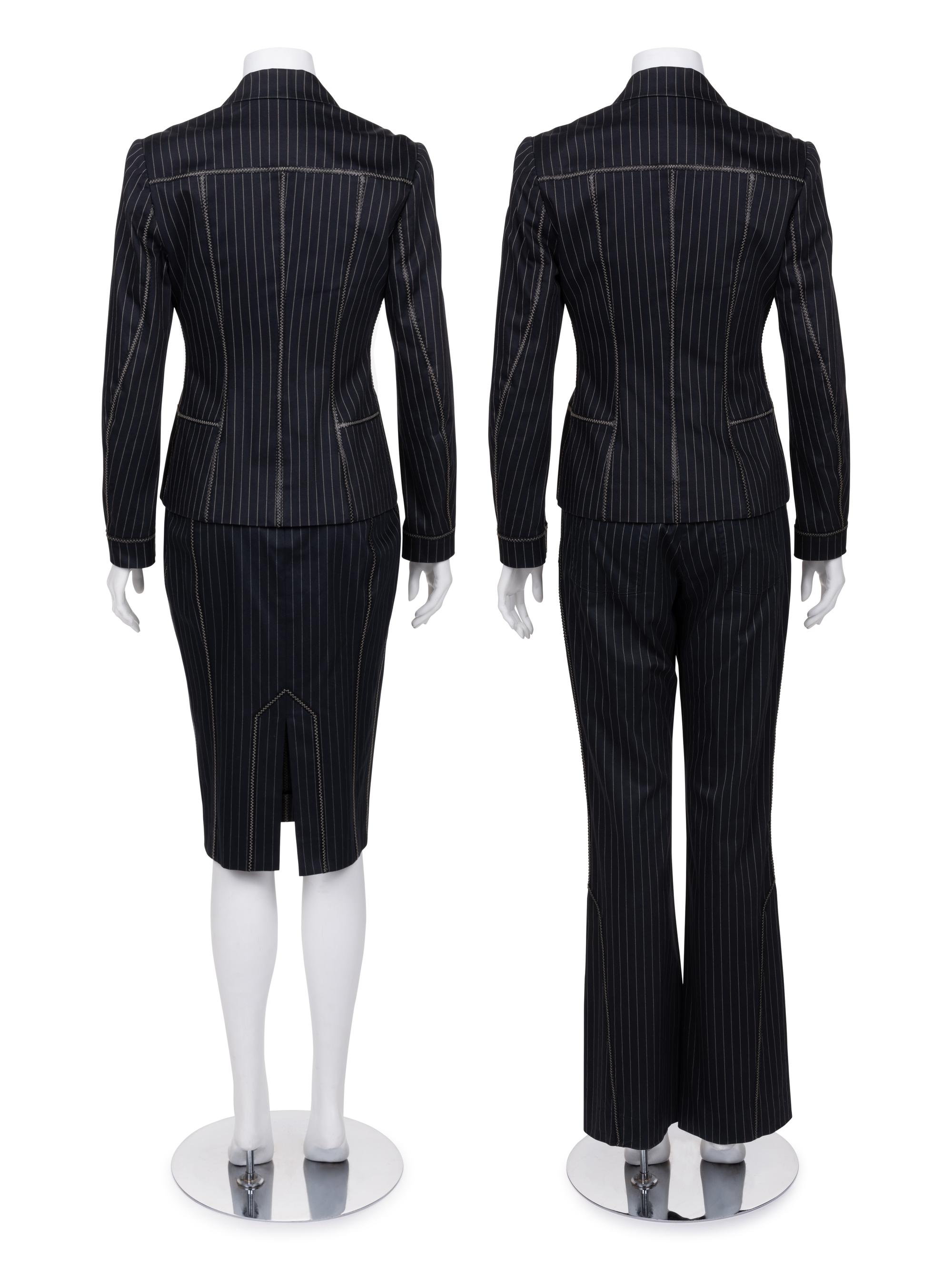Christian Dior Pinstripe Three-Piece Set, Including Jacket, Pants, and Skirt, 1990-2000s