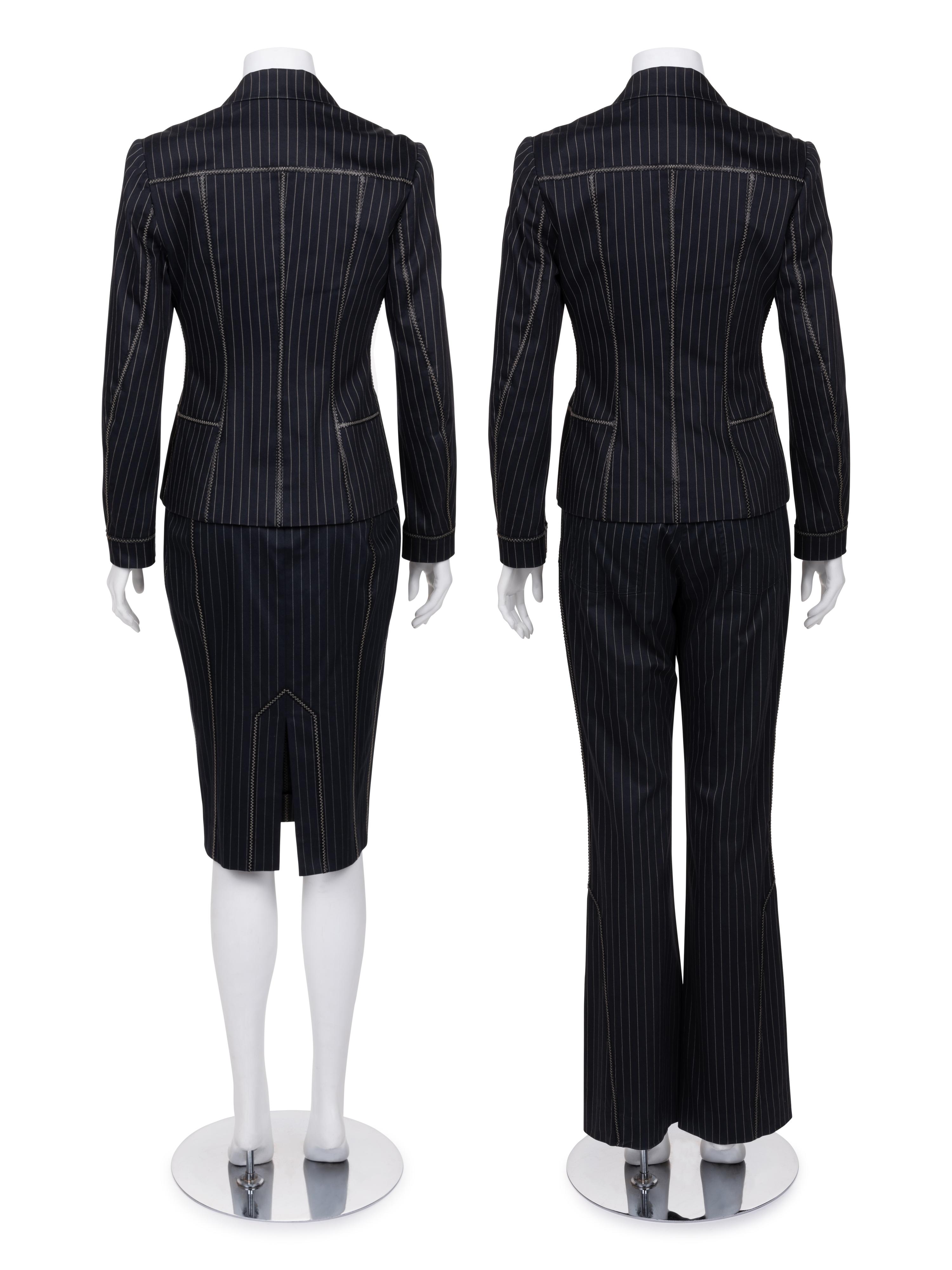 Christian Dior Pinstripe Three-Piece Set, Including Jacket, Pants, and Skirt, 1990-2000s