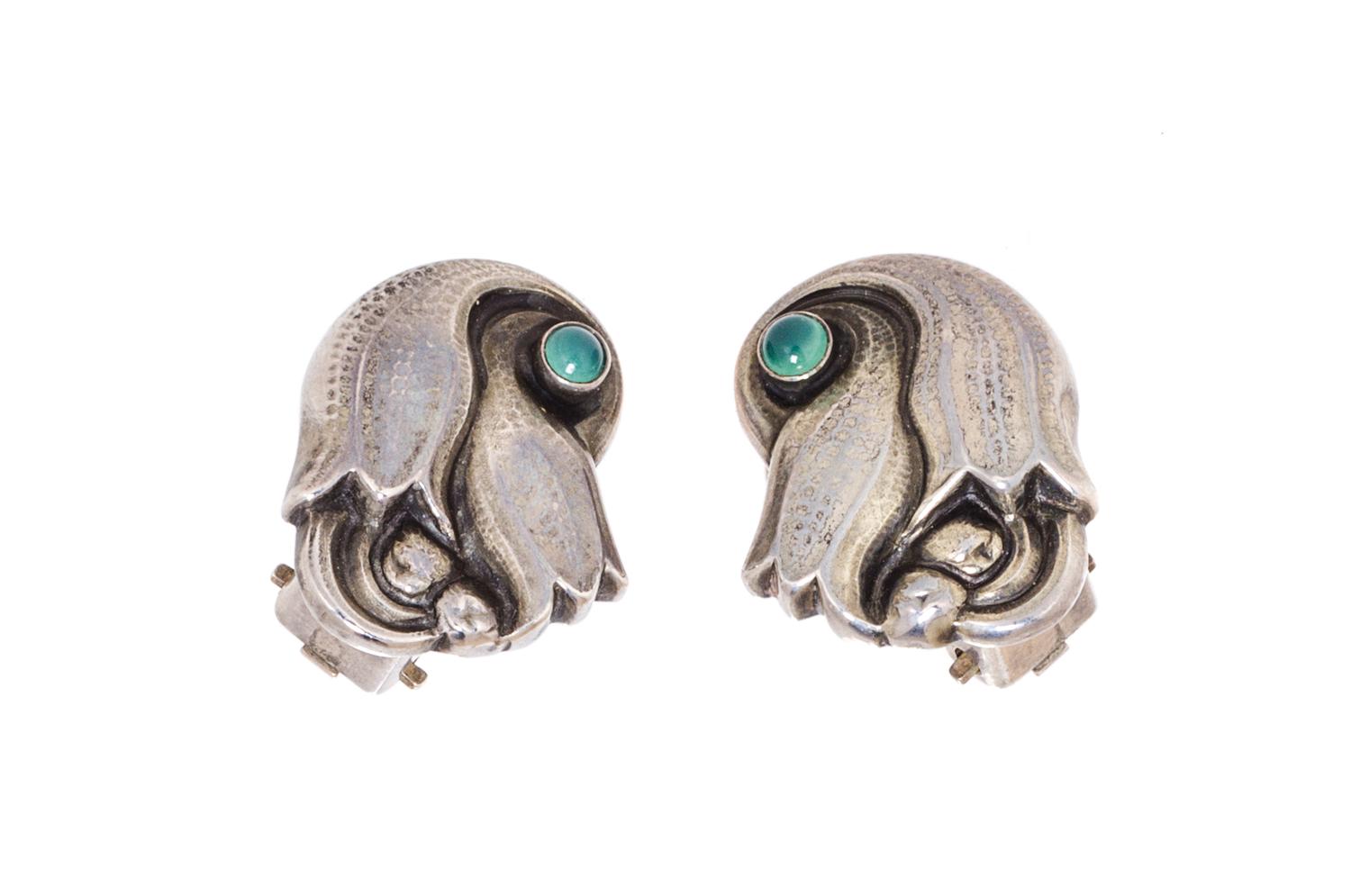 A Pair of Sterling Silver and Gemstone Earclips, Georg Jensen, 4.40 dwts.