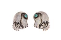 A Pair of Sterling Silver and Gemstone Earclips, Georg Jensen, 4.40 dwts.