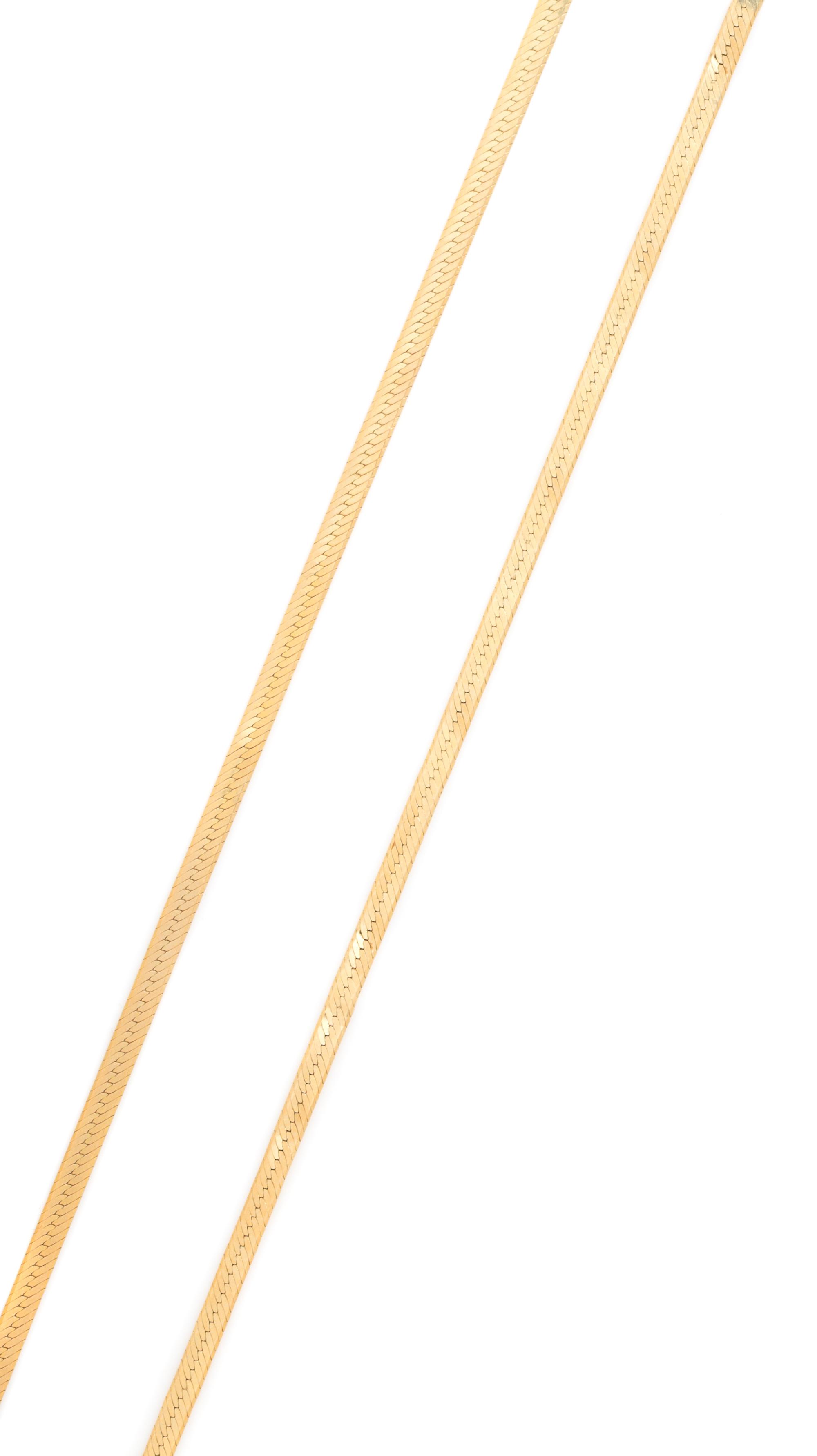 A Pair of 14 Karat Yellow Gold Herringbone Chain Necklace, 11.00 dwts.