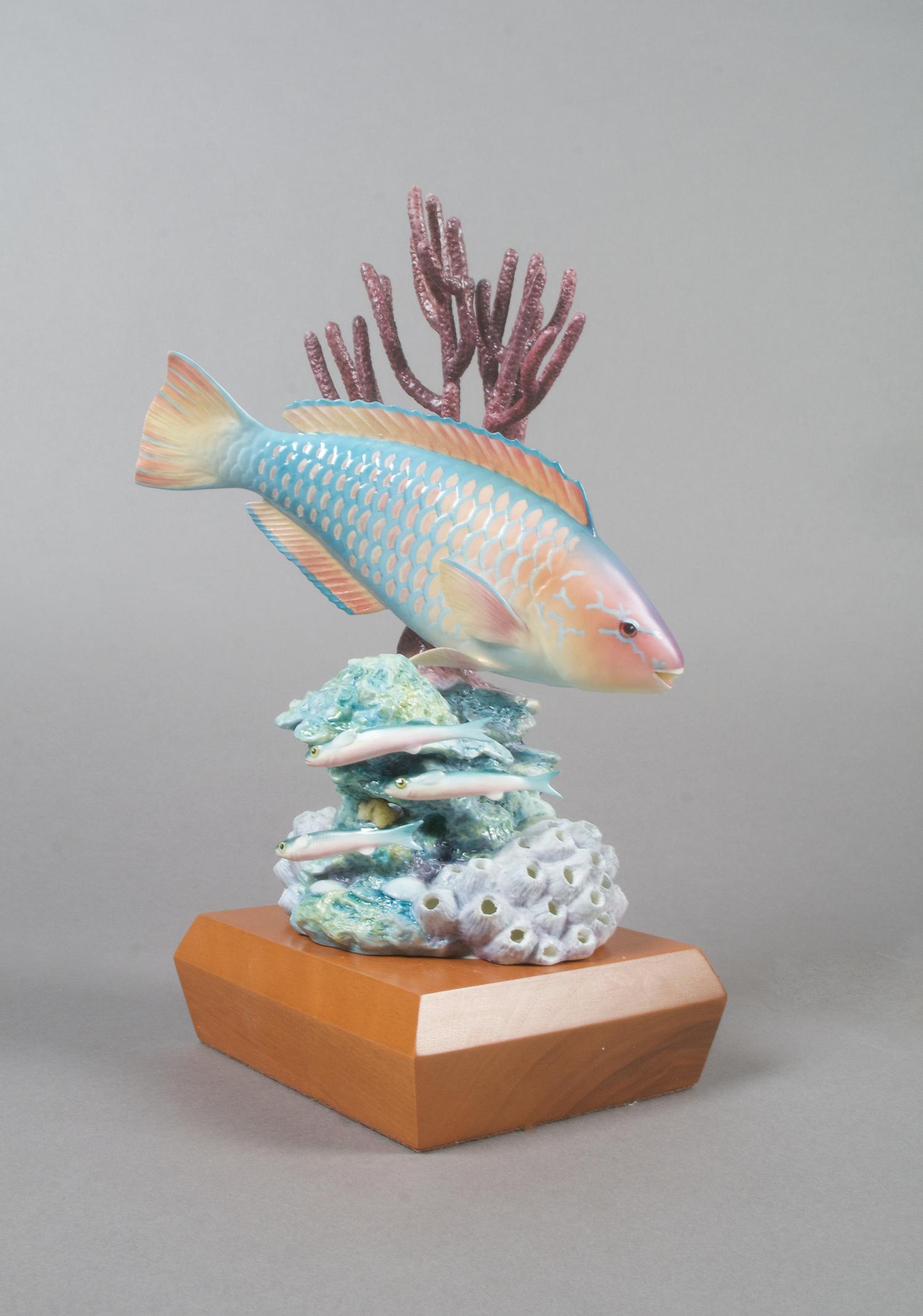 A Royal Worcester Rainbow Parrot Fish, Height 11 1/2 inches.