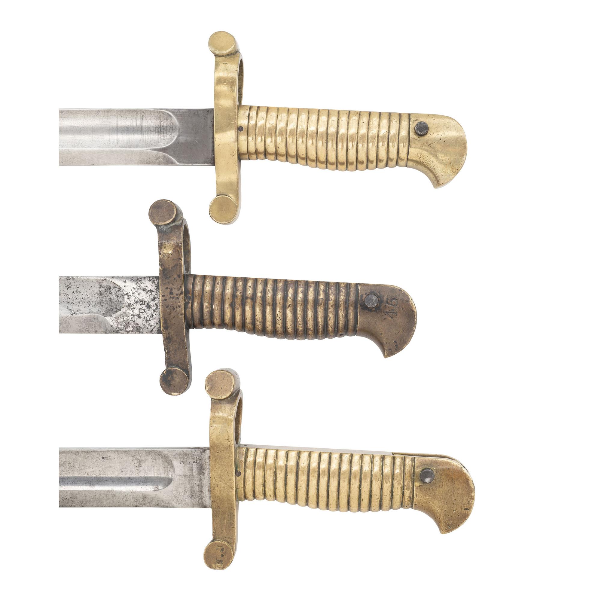 Three US Model 1855 Type Saber Bayonets with Scabbards