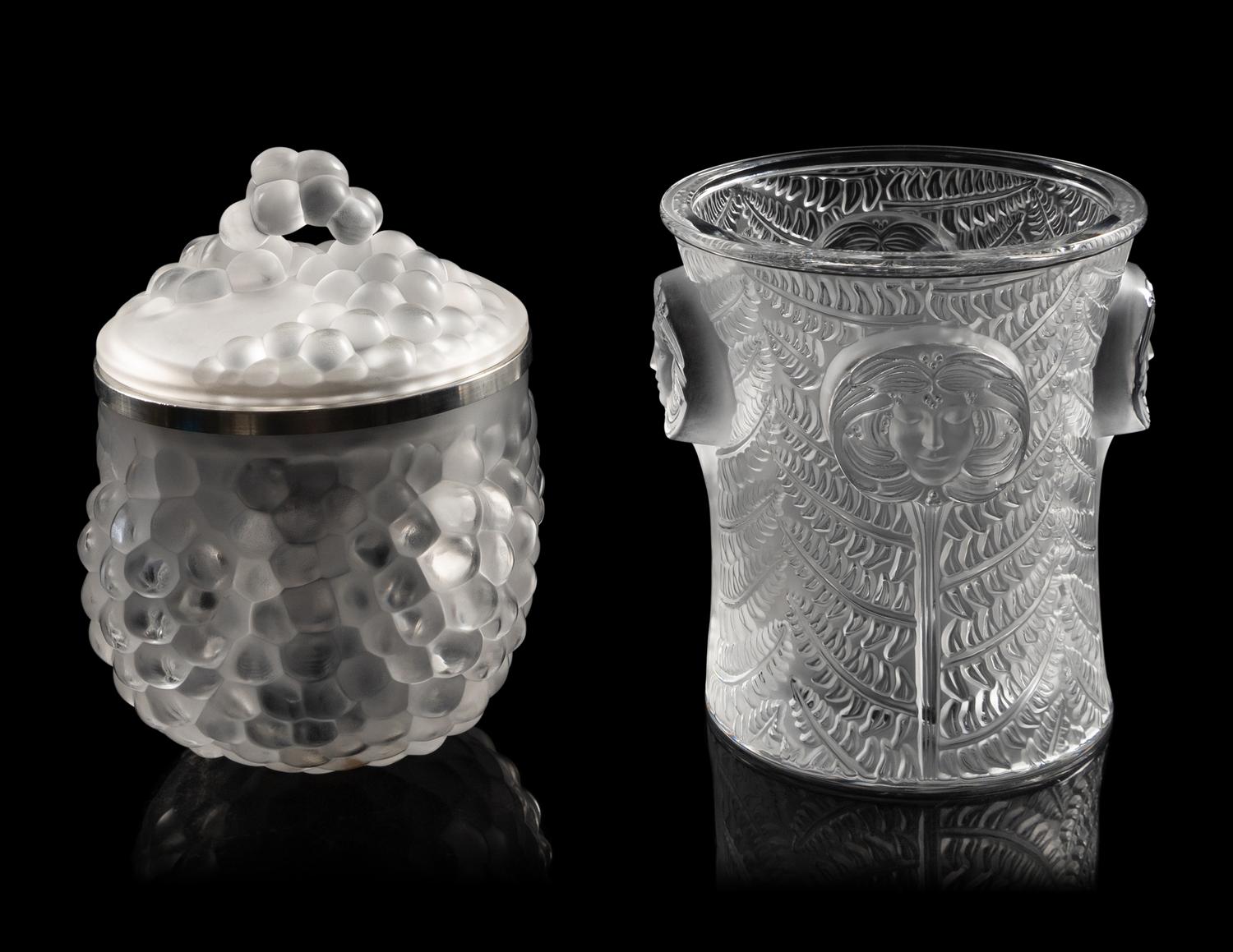 A Lalique Psyche Wine Cooler and a Lalique Antilles Ice Bucket
