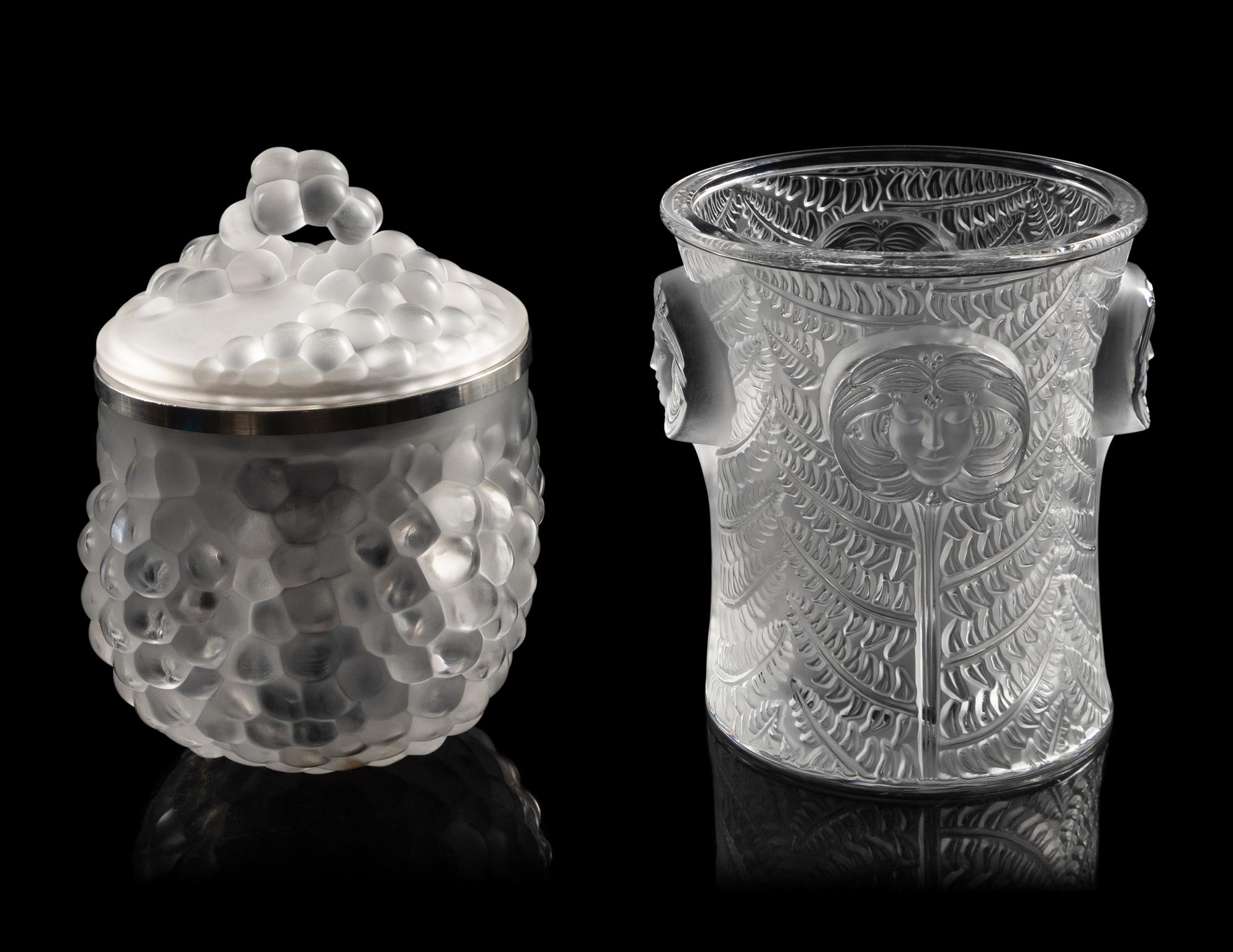 A Lalique Psyche Wine Cooler and a Lalique Antilles Ice Bucket